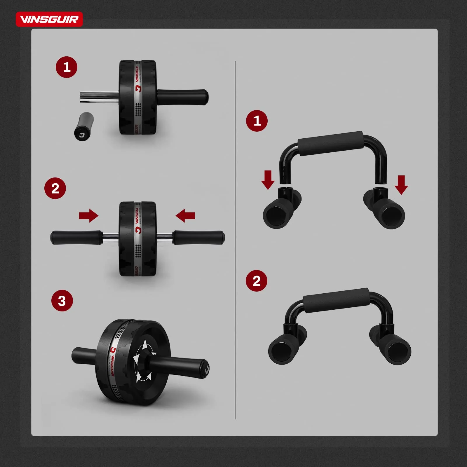 Ab Roller Wheel Kit - Ab Workout Equipment with Push Up Bars, Resistance Bands, Knee Mat, Home Gym Fitness Equipment for Core Strength Training, Abdominal Roller Machine with Gym Accessories for Men & Women