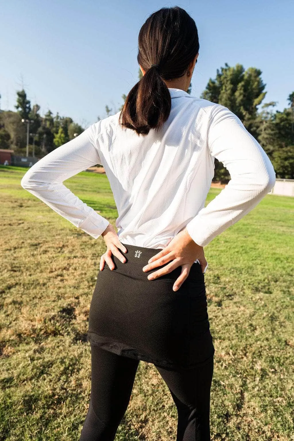 Black Mid-Calf Skirted Leggings with Pockets