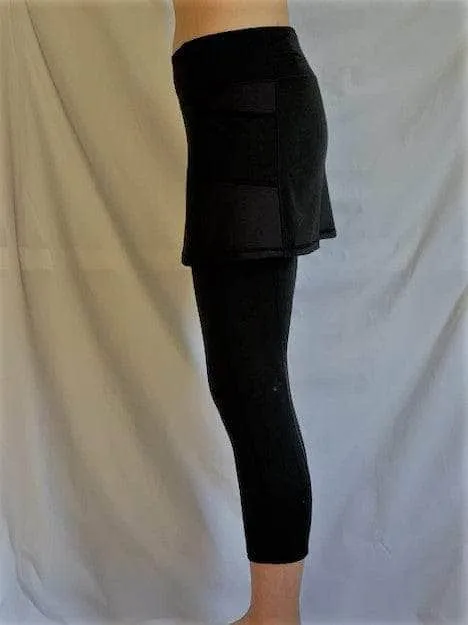 Black Mid-Calf Skirted Leggings with Pockets