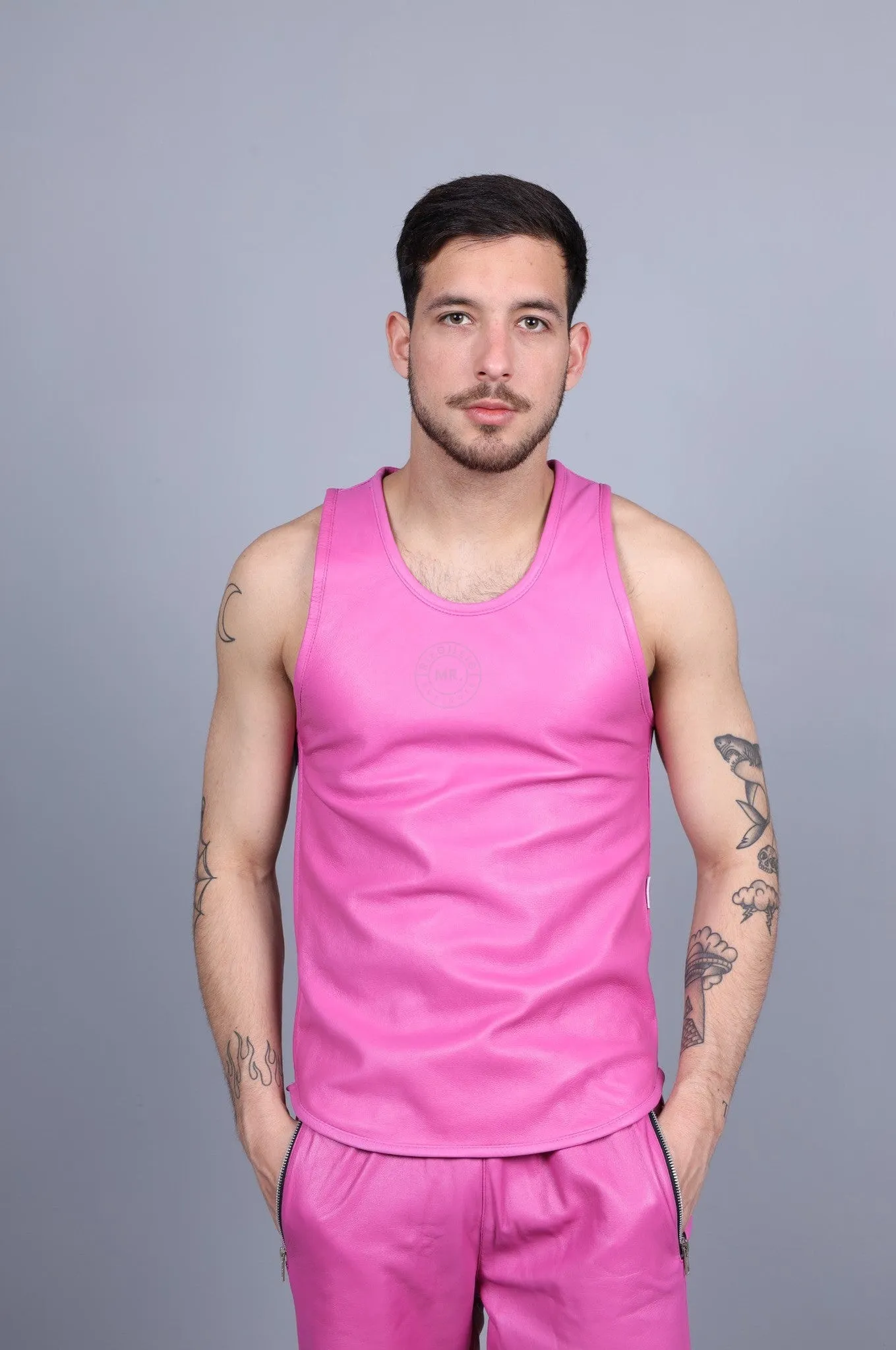 Bright Pink Leather Tank Top