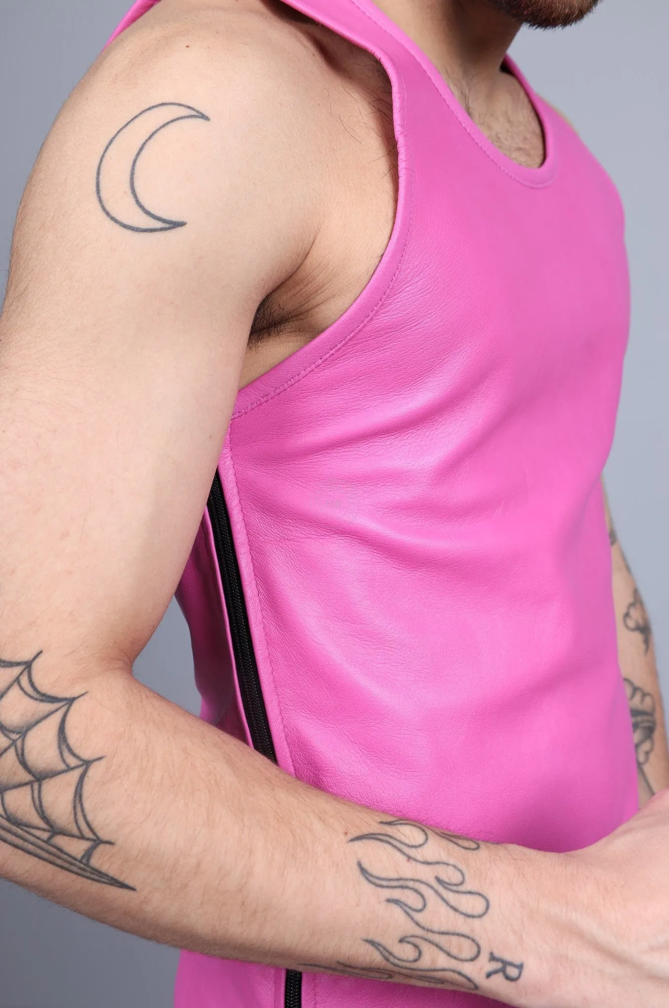 Bright Pink Leather Tank Top