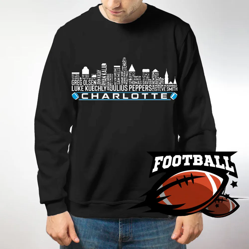 Carolina Football Team All Time Legends Name Tee Hoodie Sweatshirt Charlotte City Skyline Tee Football Fans Gift