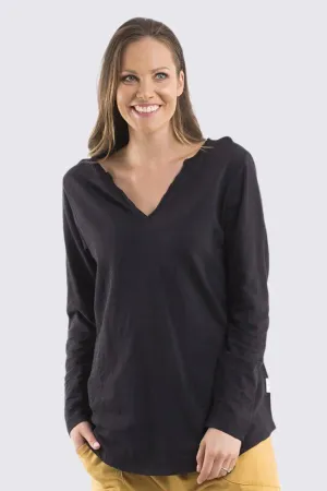 Coles Bay Long Sleeve Henley Top in Black