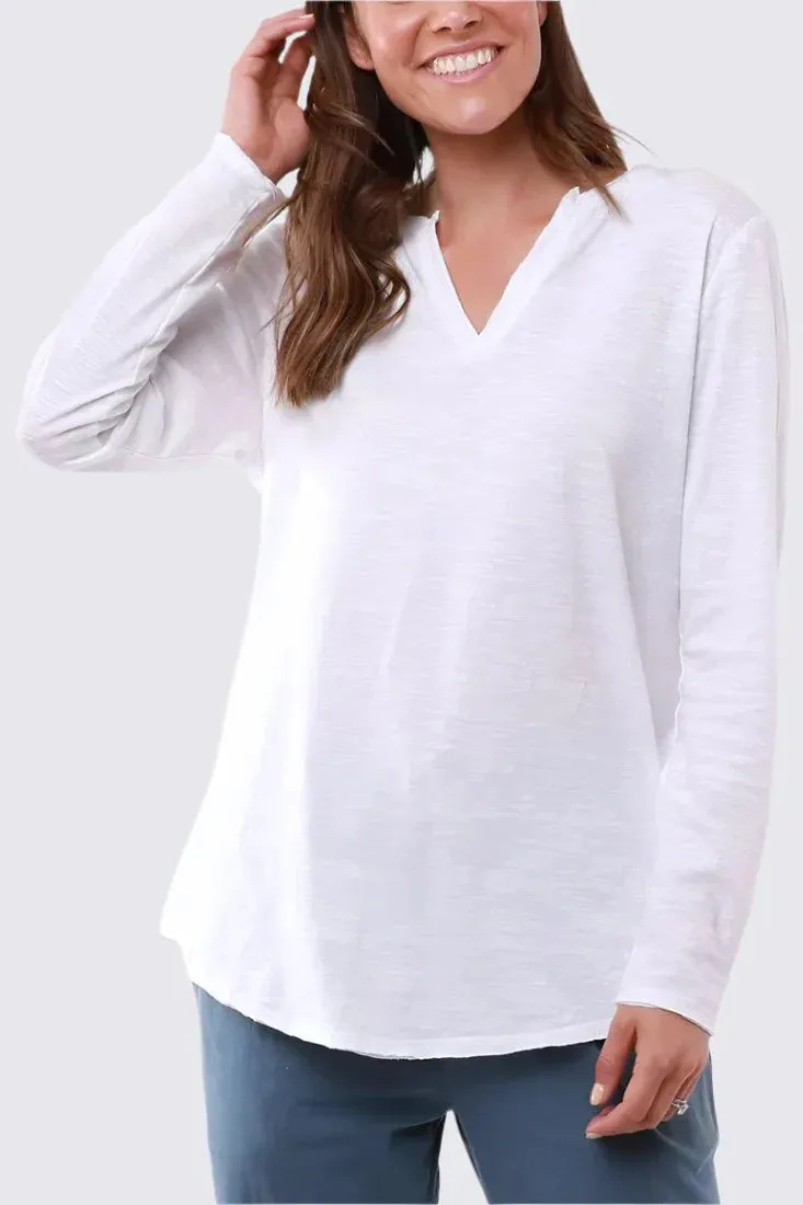 Coles Bay Long Sleeve Henley Top in White