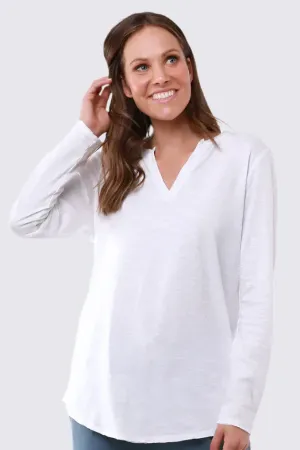 Coles Bay Long Sleeve Henley Top in White