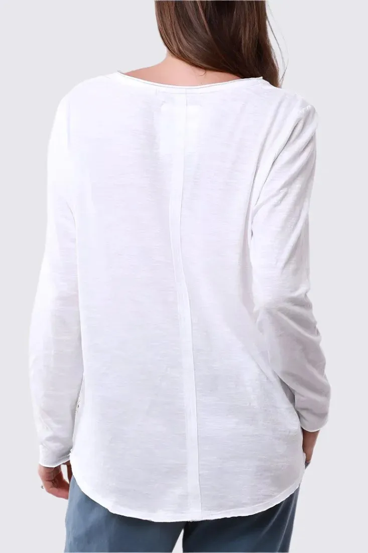 Coles Bay Long Sleeve Henley Top in White