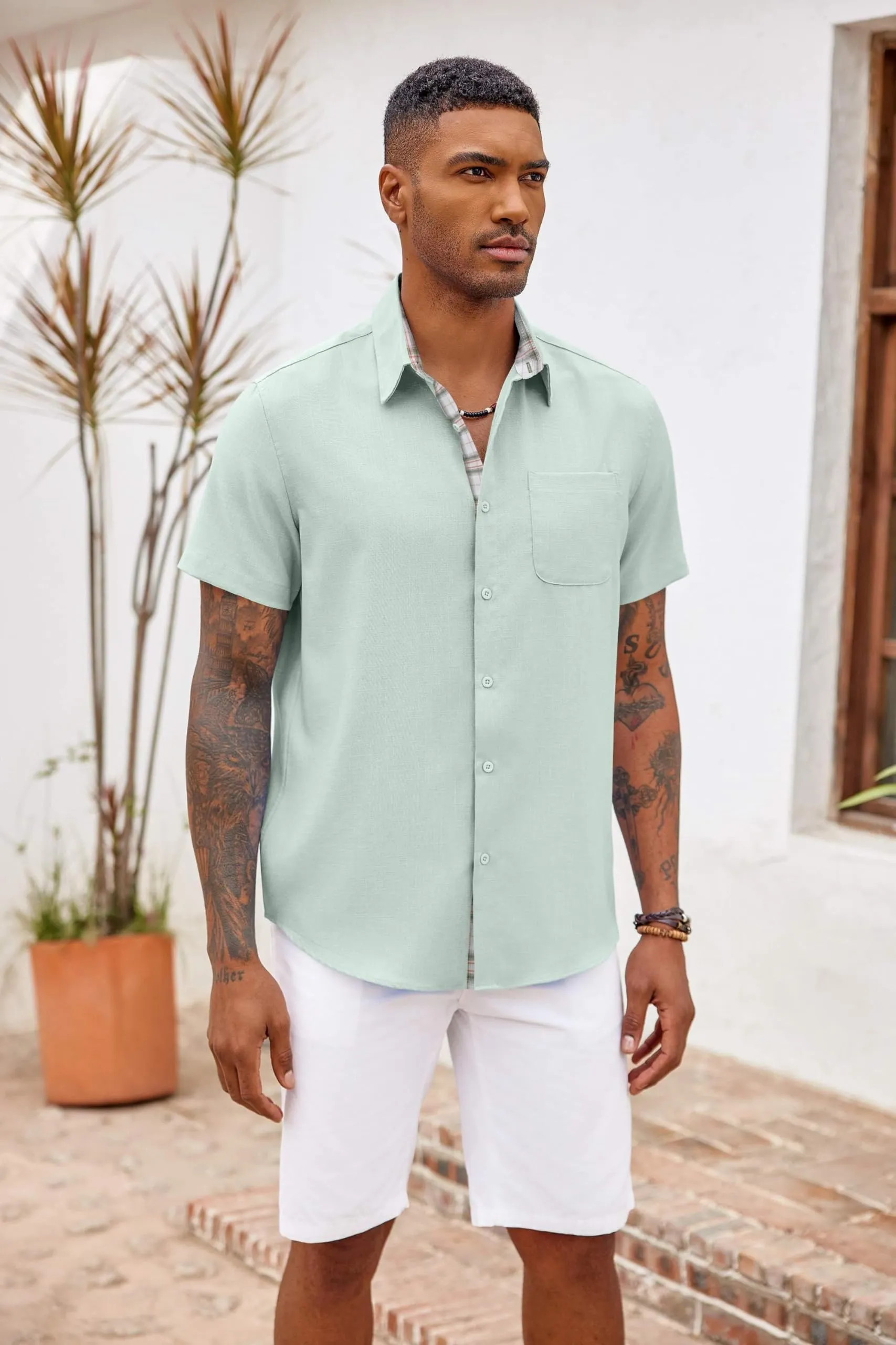 COOFANDY Men's Button Down Shirts Short Sleeve Casual Shirts Summer Beach Shirts Vacation Wedding Shirts with Pocket