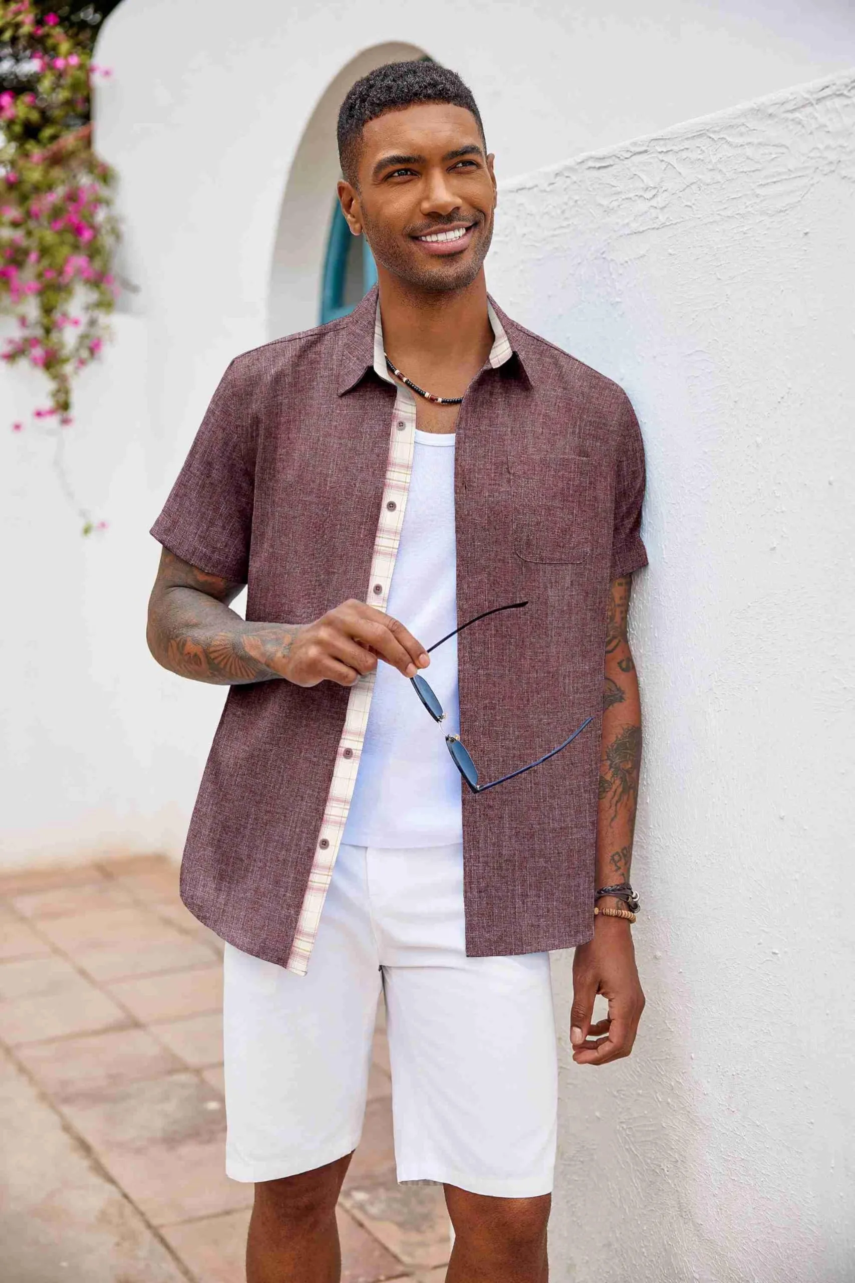 COOFANDY Men's Button Down Shirts Short Sleeve Casual Shirts Summer Beach Shirts Vacation Wedding Shirts with Pocket