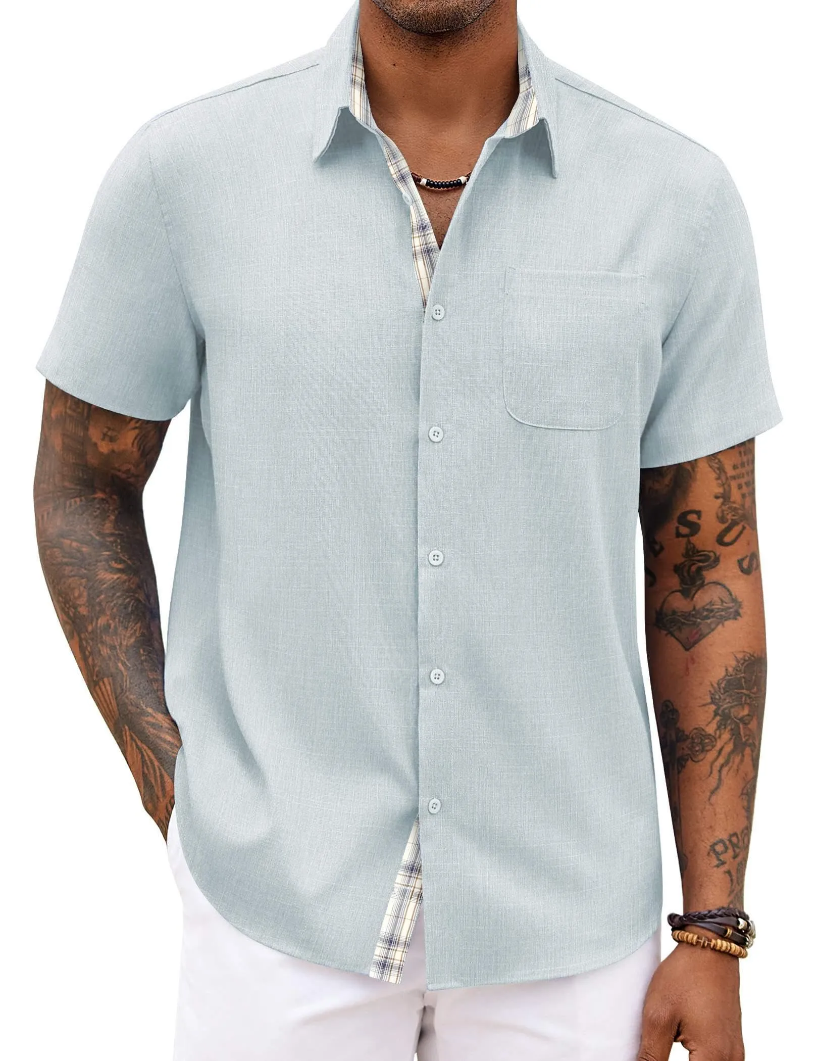 COOFANDY Men's Button Down Shirts Short Sleeve Casual Shirts Summer Beach Shirts Vacation Wedding Shirts with Pocket