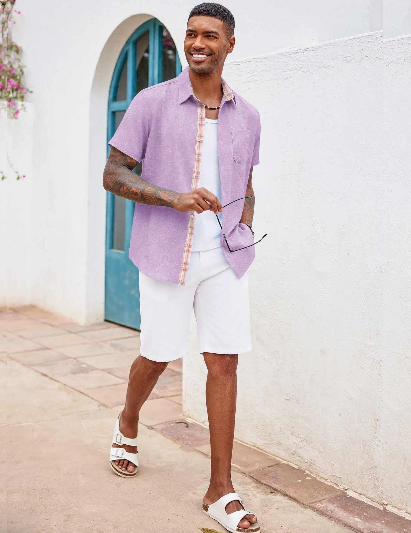 COOFANDY Men's Button Down Shirts Short Sleeve Casual Shirts Summer Beach Shirts Vacation Wedding Shirts with Pocket