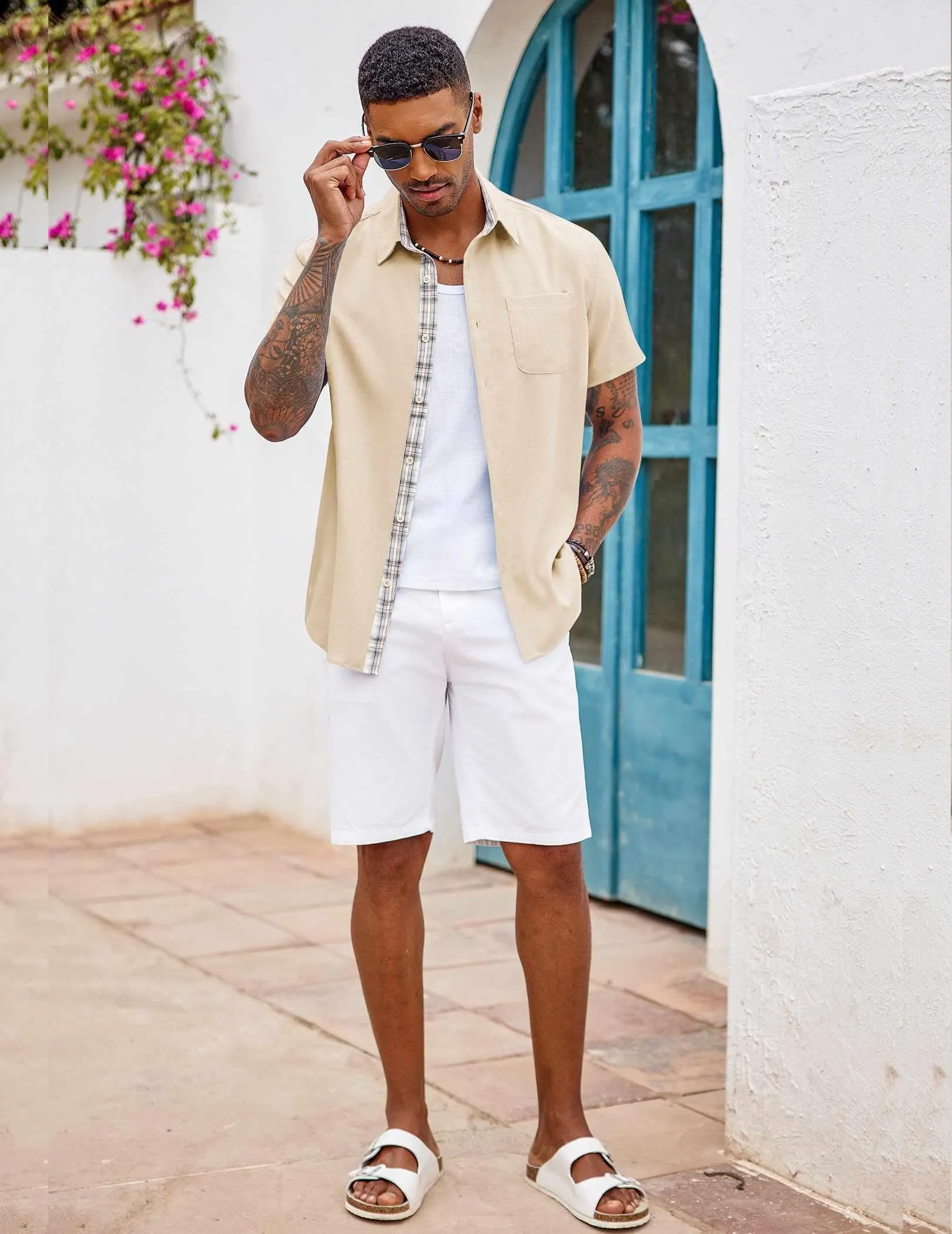 COOFANDY Men's Button Down Shirts Short Sleeve Casual Shirts Summer Beach Shirts Vacation Wedding Shirts with Pocket