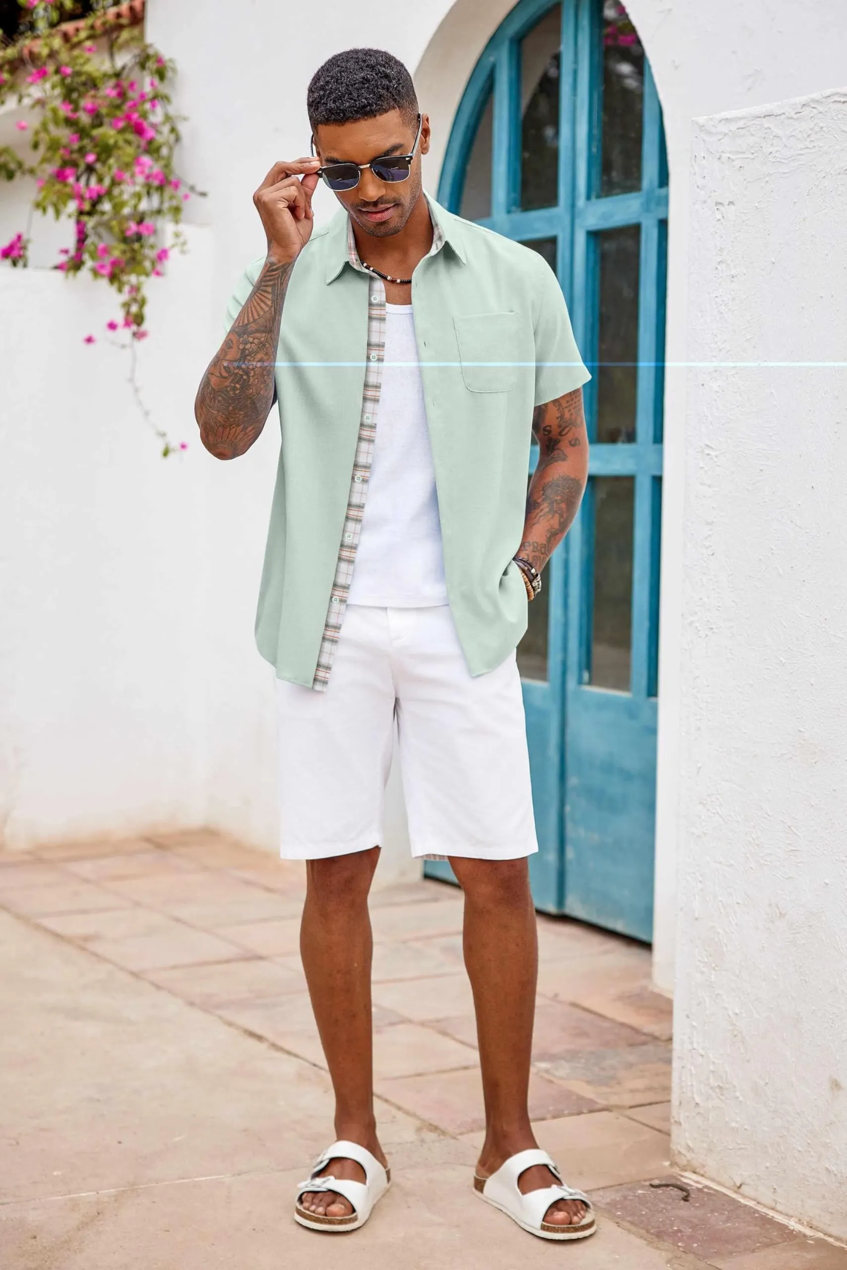 COOFANDY Men's Button Down Shirts Short Sleeve Casual Shirts Summer Beach Shirts Vacation Wedding Shirts with Pocket