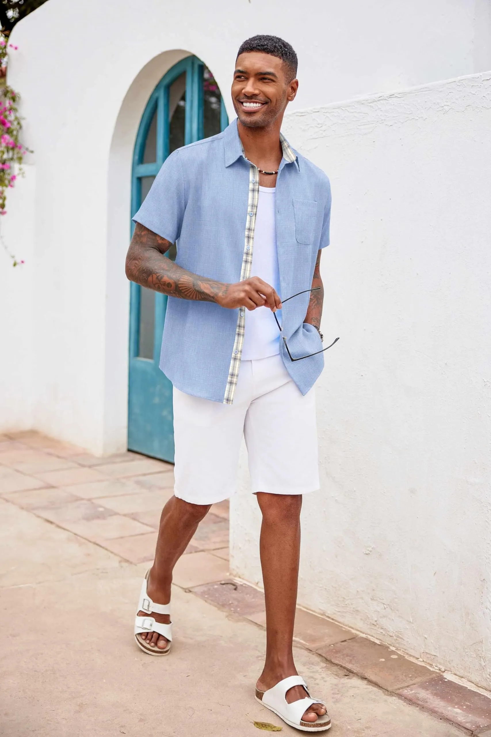 COOFANDY Men's Button Down Shirts Short Sleeve Casual Shirts Summer Beach Shirts Vacation Wedding Shirts with Pocket