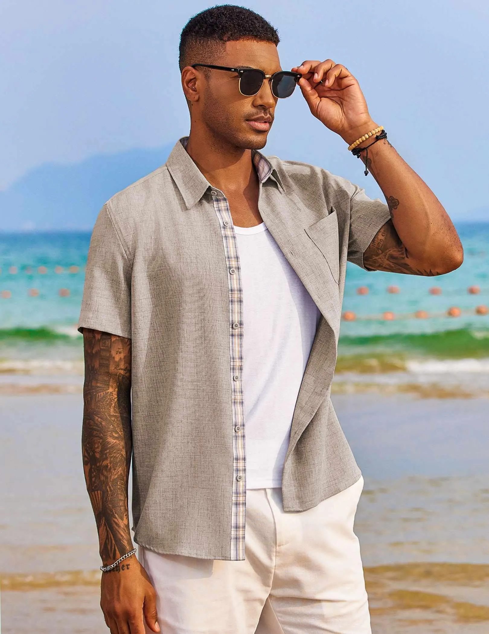 COOFANDY Men's Button Down Shirts Short Sleeve Casual Shirts Summer Beach Shirts Vacation Wedding Shirts with Pocket