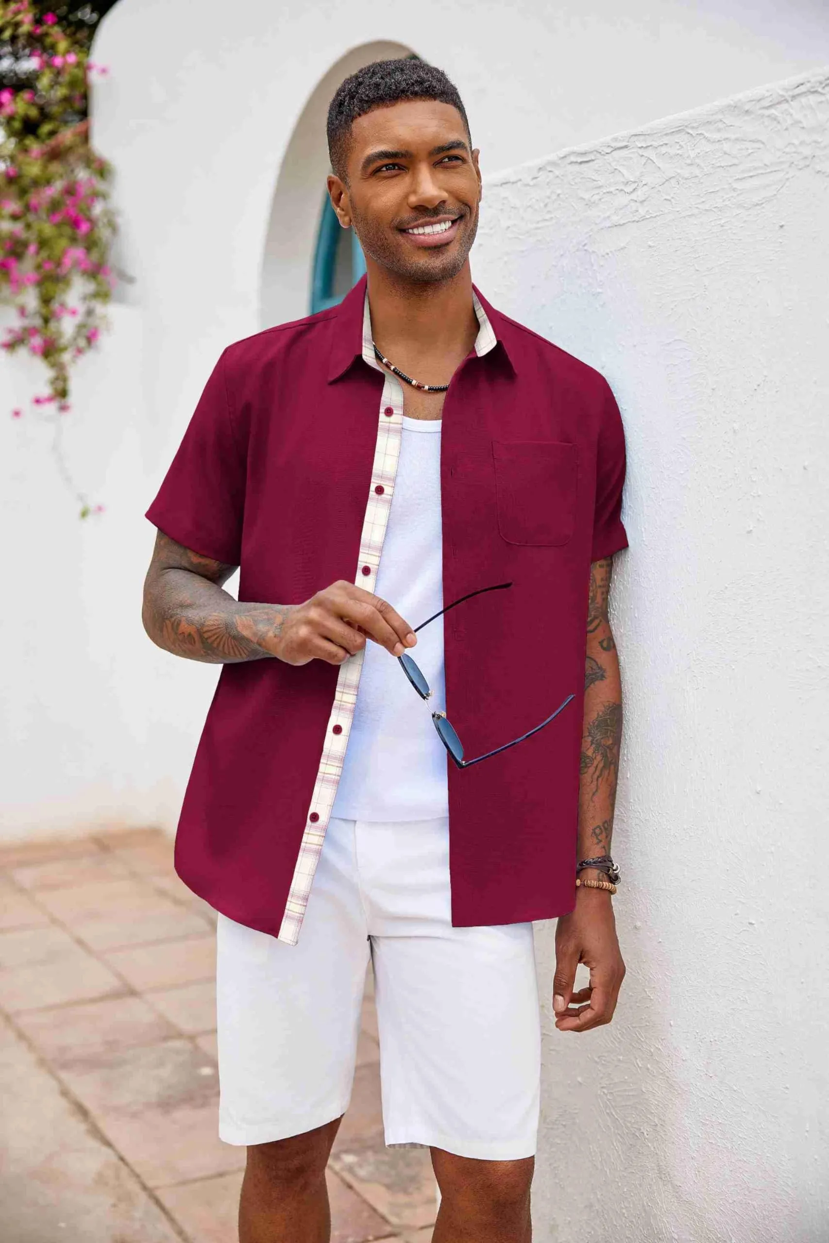 COOFANDY Men's Button Down Shirts Short Sleeve Casual Shirts Summer Beach Shirts Vacation Wedding Shirts with Pocket
