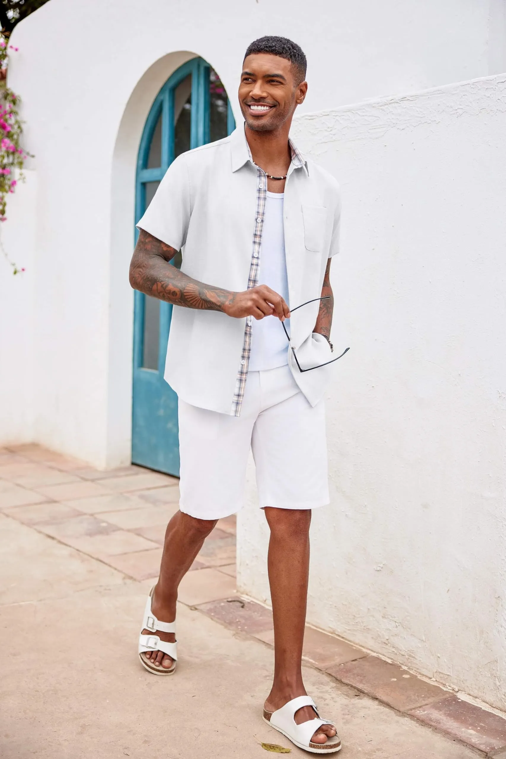 COOFANDY Men's Button Down Shirts Short Sleeve Casual Shirts Summer Beach Shirts Vacation Wedding Shirts with Pocket