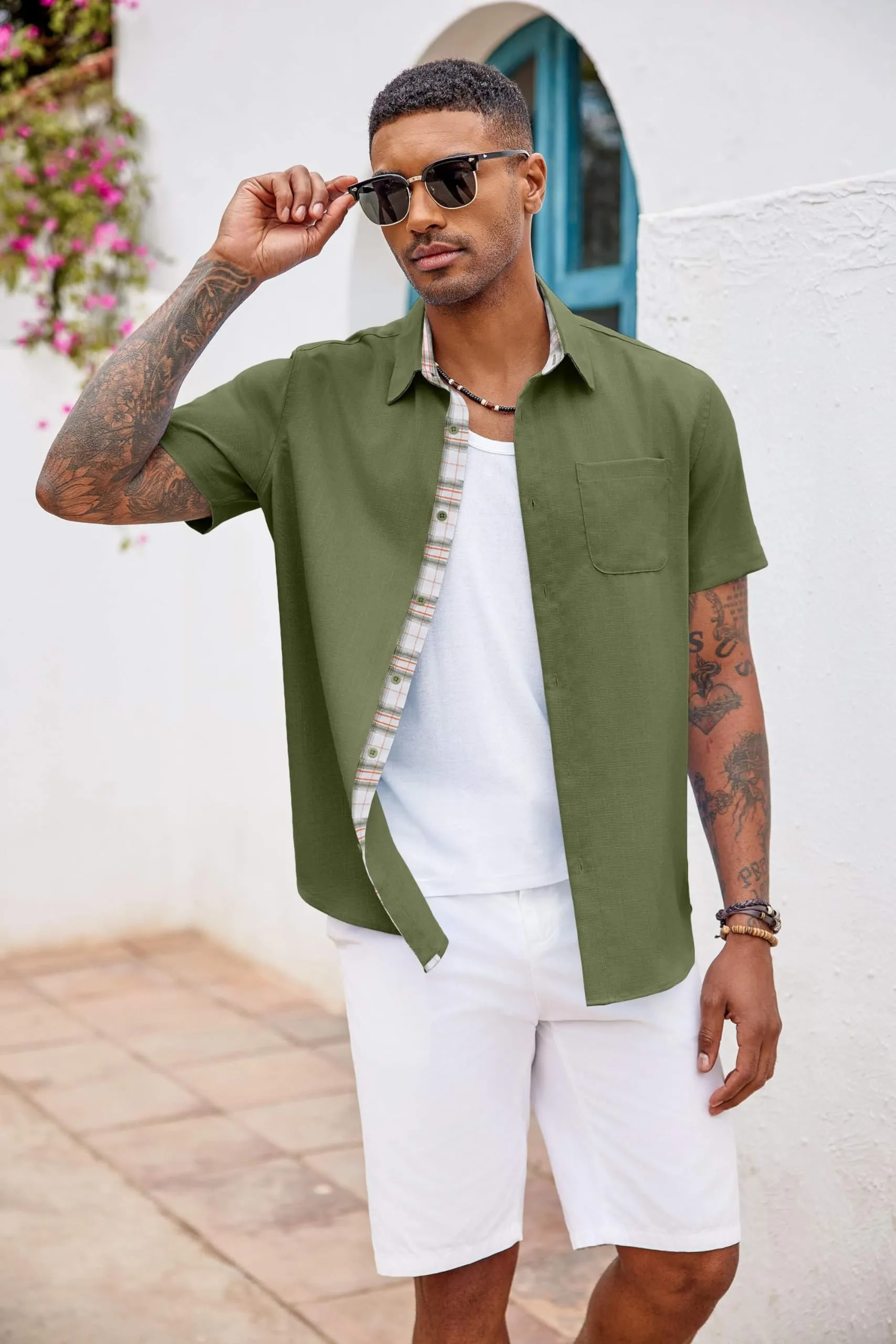 COOFANDY Men's Button Down Shirts Short Sleeve Casual Shirts Summer Beach Shirts Vacation Wedding Shirts with Pocket