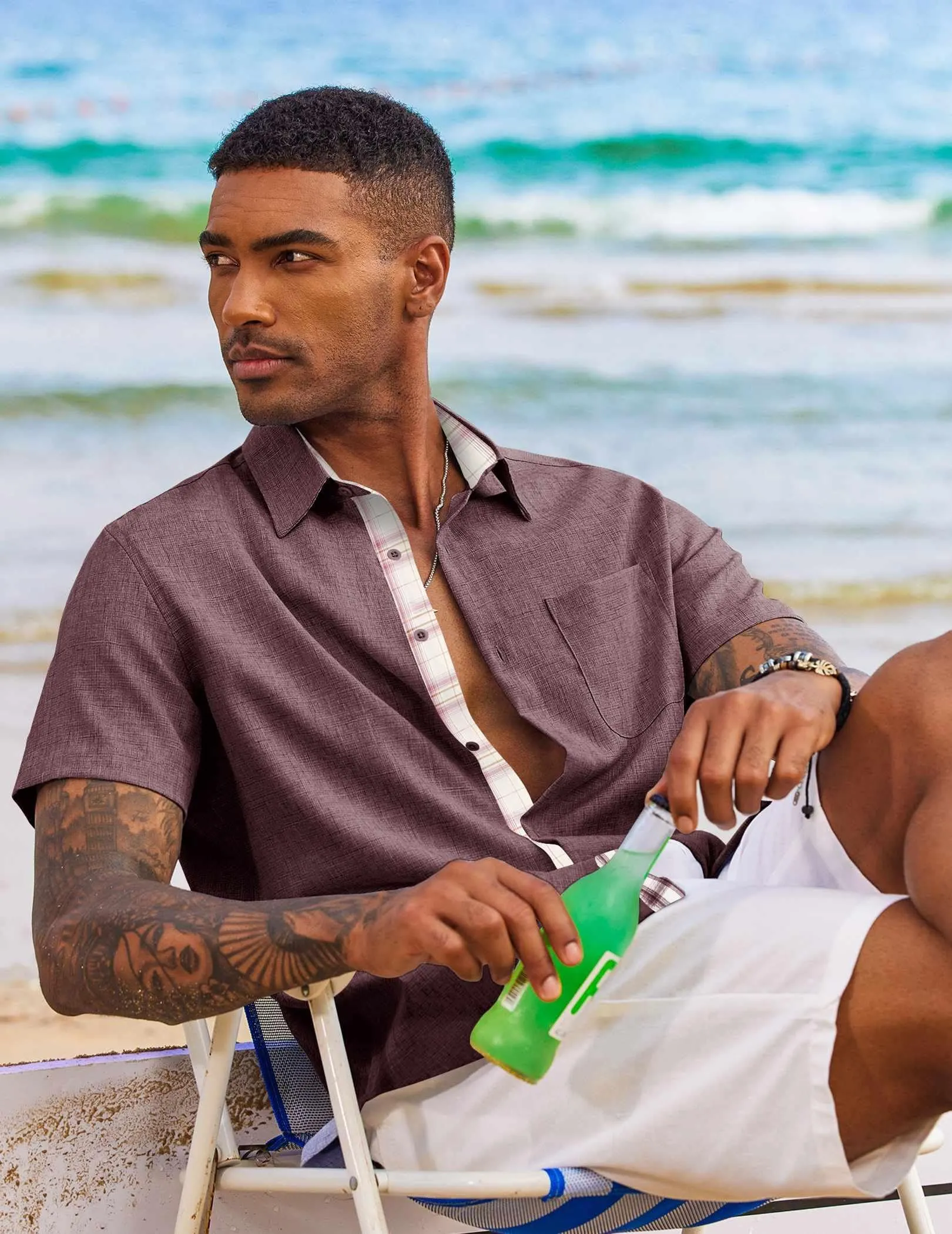 COOFANDY Men's Button Down Shirts Short Sleeve Casual Shirts Summer Beach Shirts Vacation Wedding Shirts with Pocket