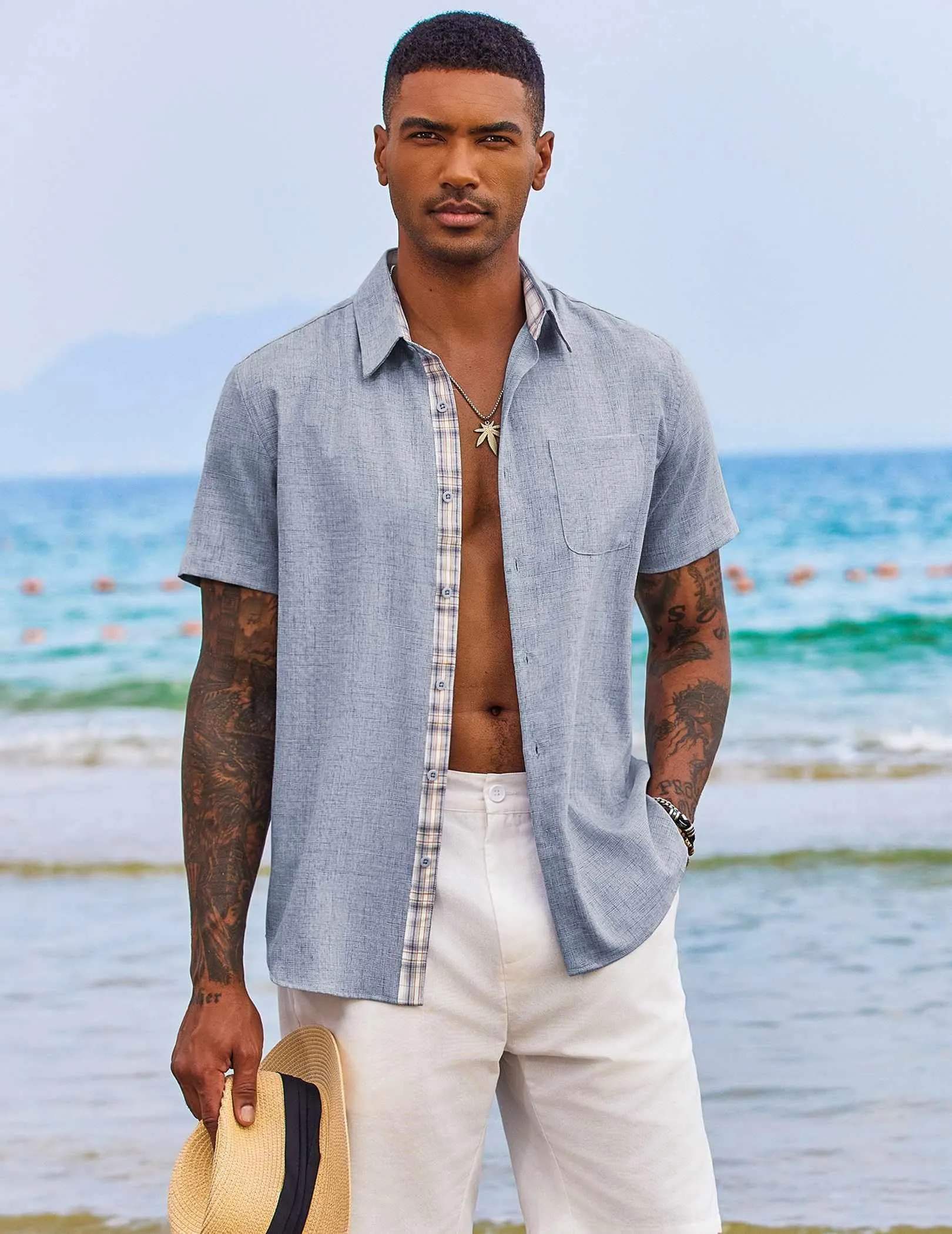 COOFANDY Men's Button Down Shirts Short Sleeve Casual Shirts Summer Beach Shirts Vacation Wedding Shirts with Pocket