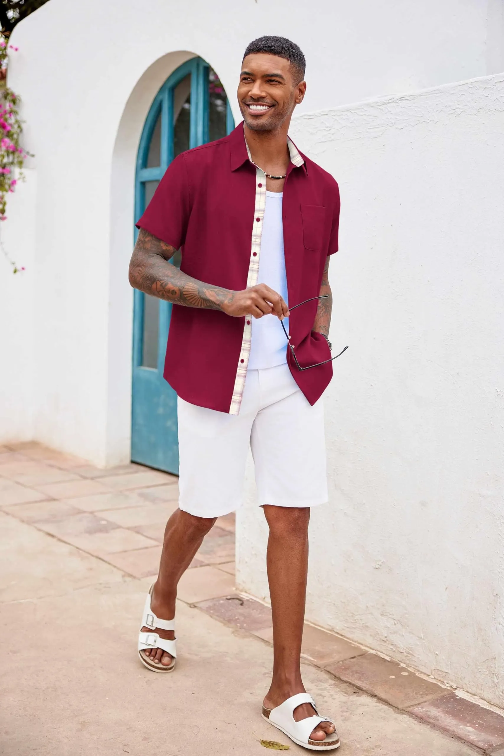 COOFANDY Men's Button Down Shirts Short Sleeve Casual Shirts Summer Beach Shirts Vacation Wedding Shirts with Pocket