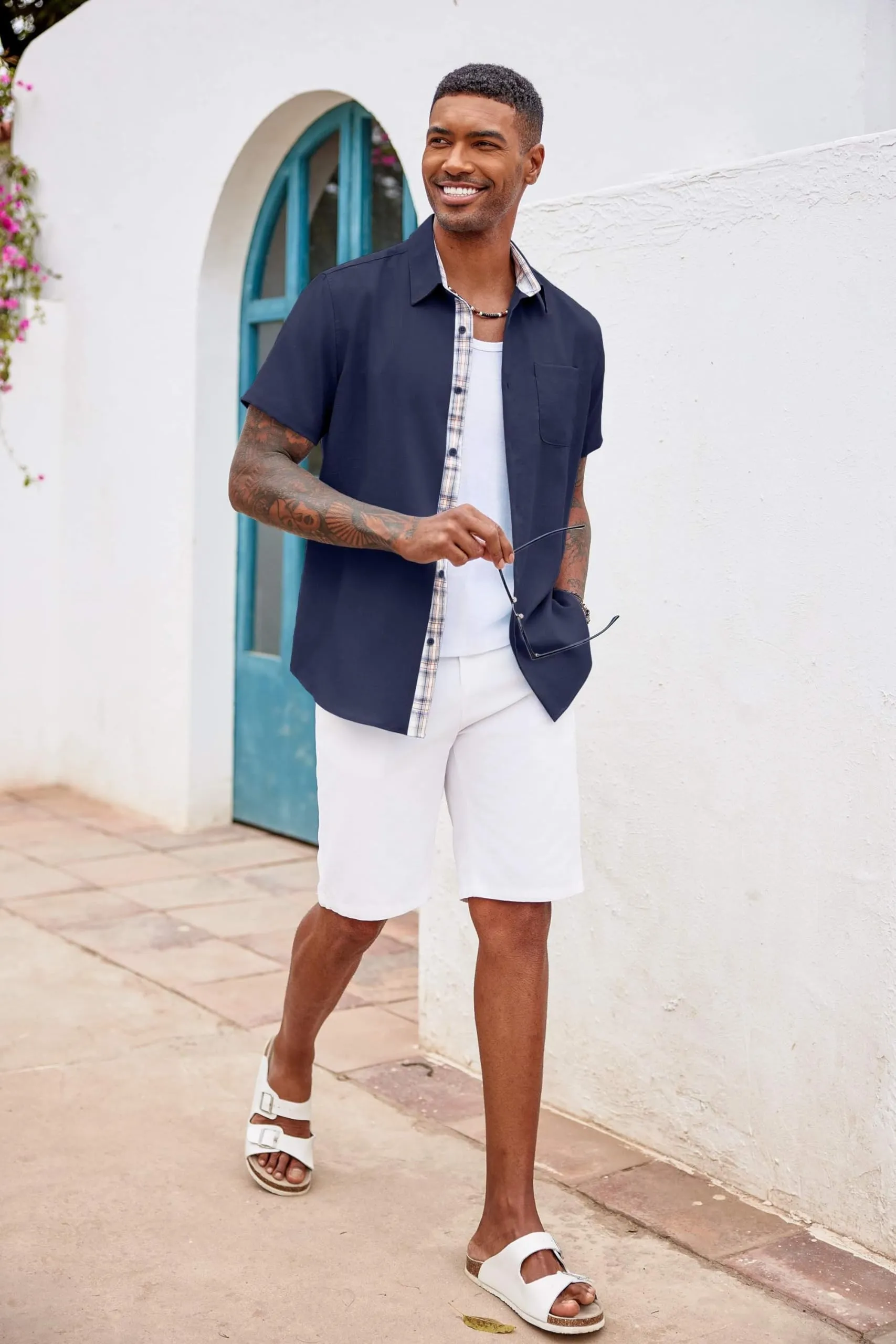 COOFANDY Men's Button Down Shirts Short Sleeve Casual Shirts Summer Beach Shirts Vacation Wedding Shirts with Pocket