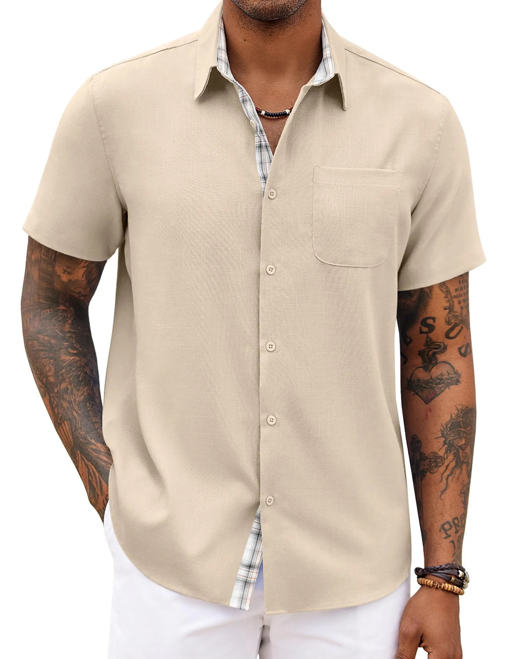COOFANDY Men's Button Down Shirts Short Sleeve Casual Shirts Summer Beach Shirts Vacation Wedding Shirts with Pocket
