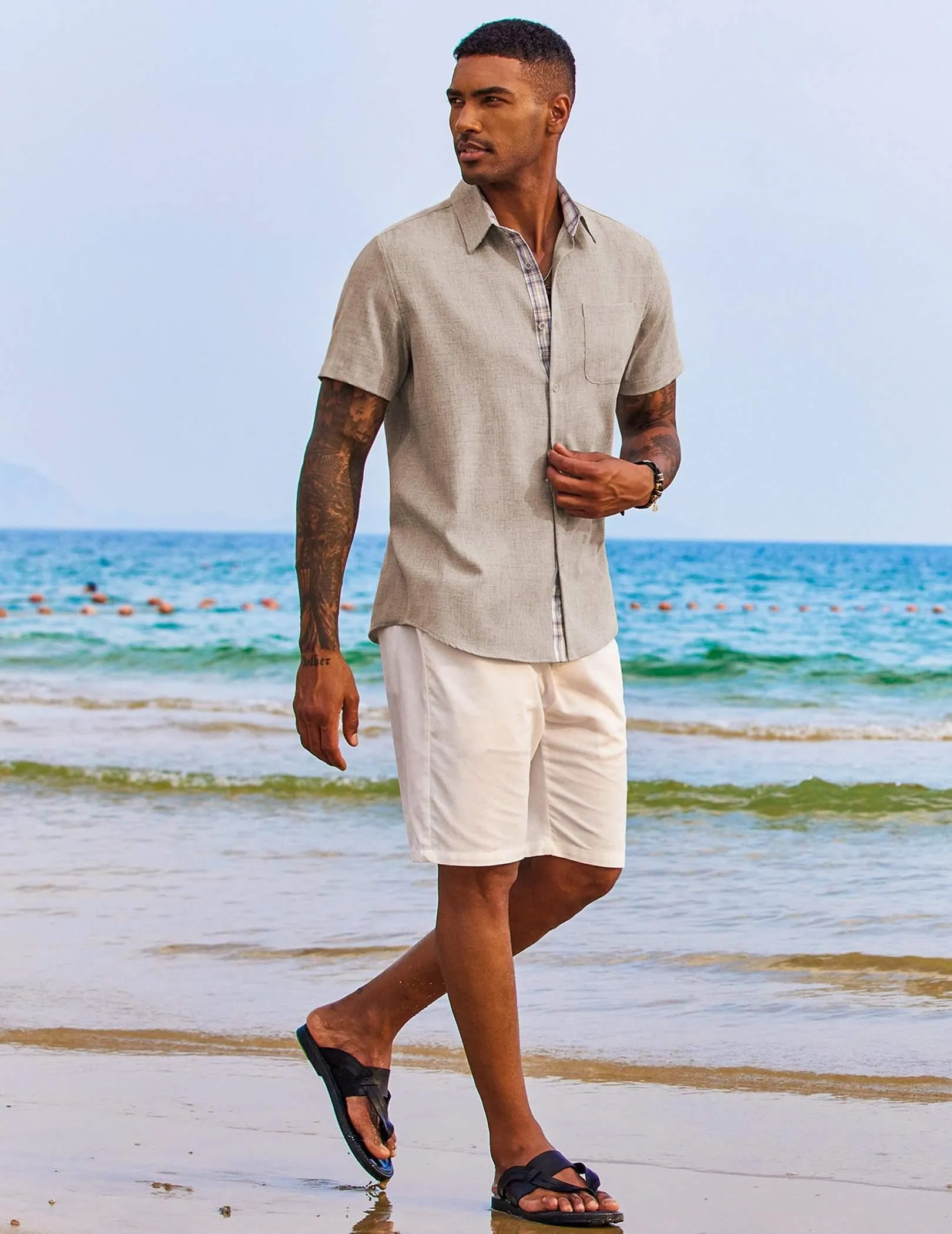 COOFANDY Men's Button Down Shirts Short Sleeve Casual Shirts Summer Beach Shirts Vacation Wedding Shirts with Pocket