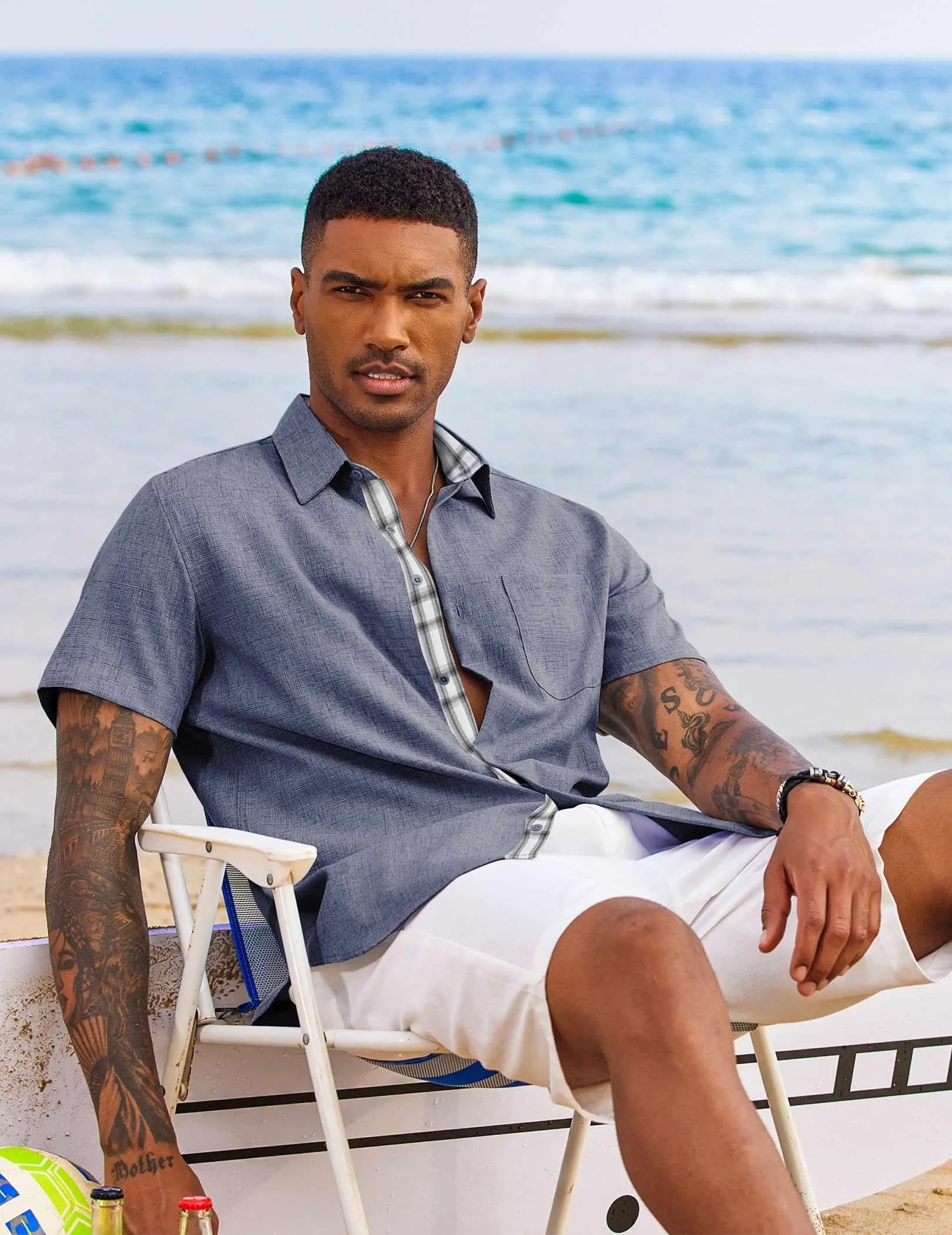 COOFANDY Men's Button Down Shirts Short Sleeve Casual Shirts Summer Beach Shirts Vacation Wedding Shirts with Pocket