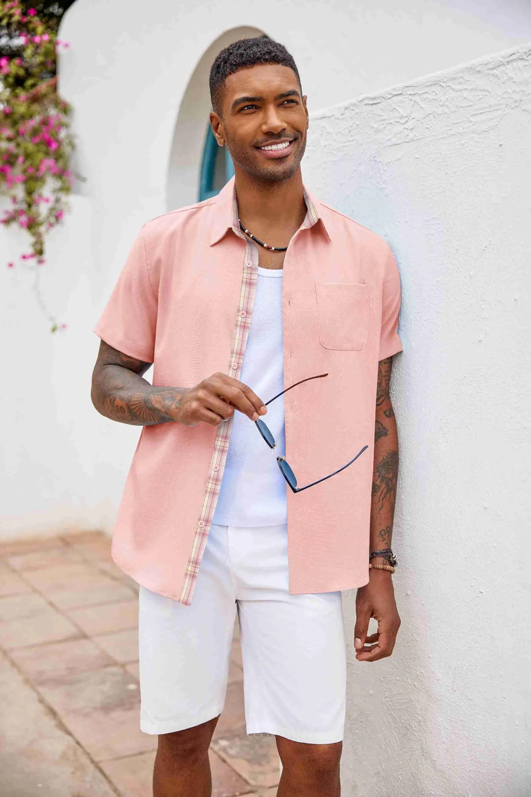 COOFANDY Men's Button Down Shirts Short Sleeve Casual Shirts Summer Beach Shirts Vacation Wedding Shirts with Pocket