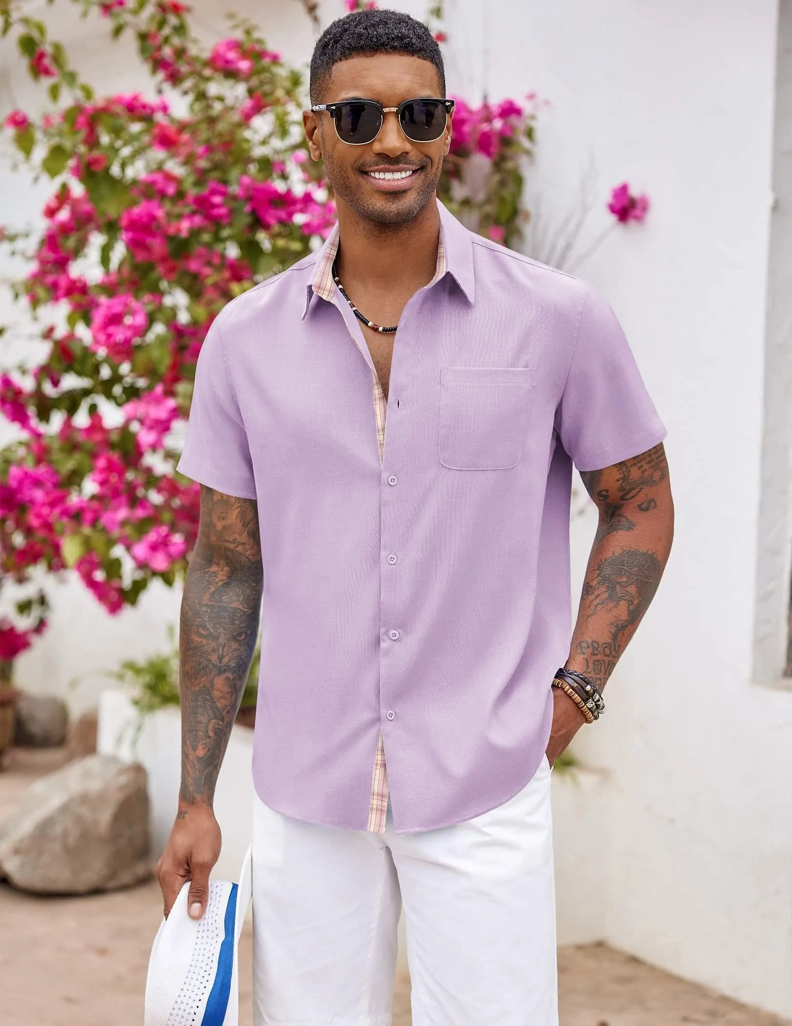 COOFANDY Men's Button Down Shirts Short Sleeve Casual Shirts Summer Beach Shirts Vacation Wedding Shirts with Pocket