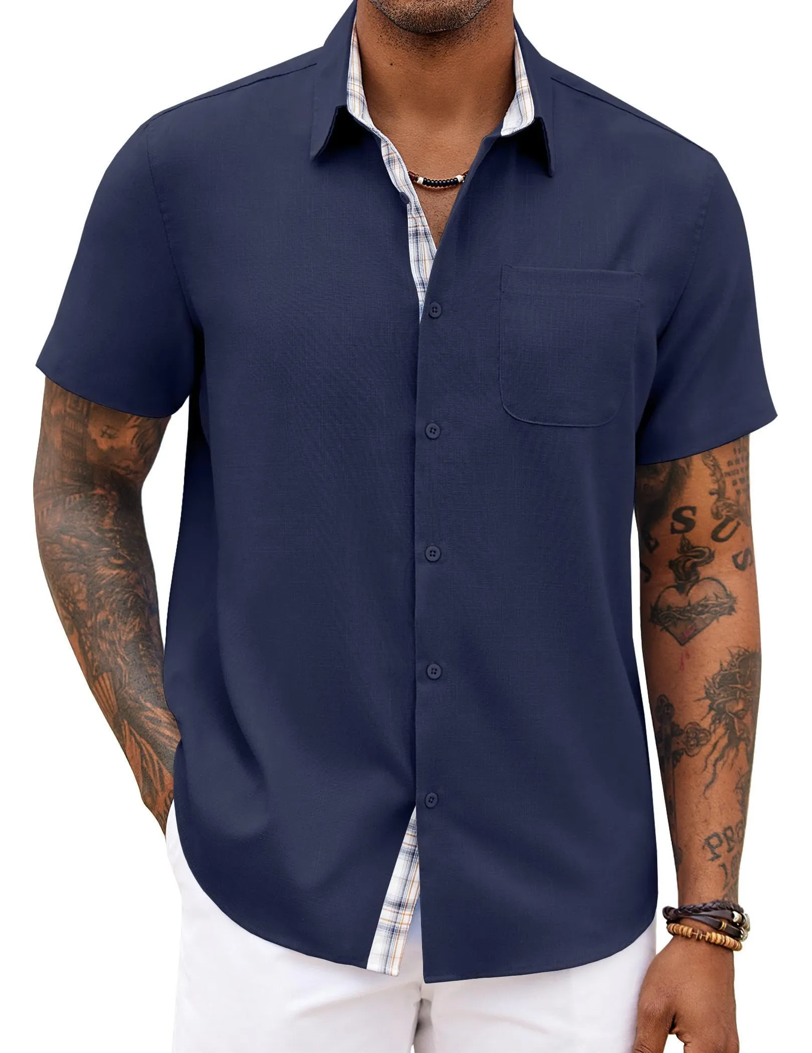 COOFANDY Men's Button Down Shirts Short Sleeve Casual Shirts Summer Beach Shirts Vacation Wedding Shirts with Pocket