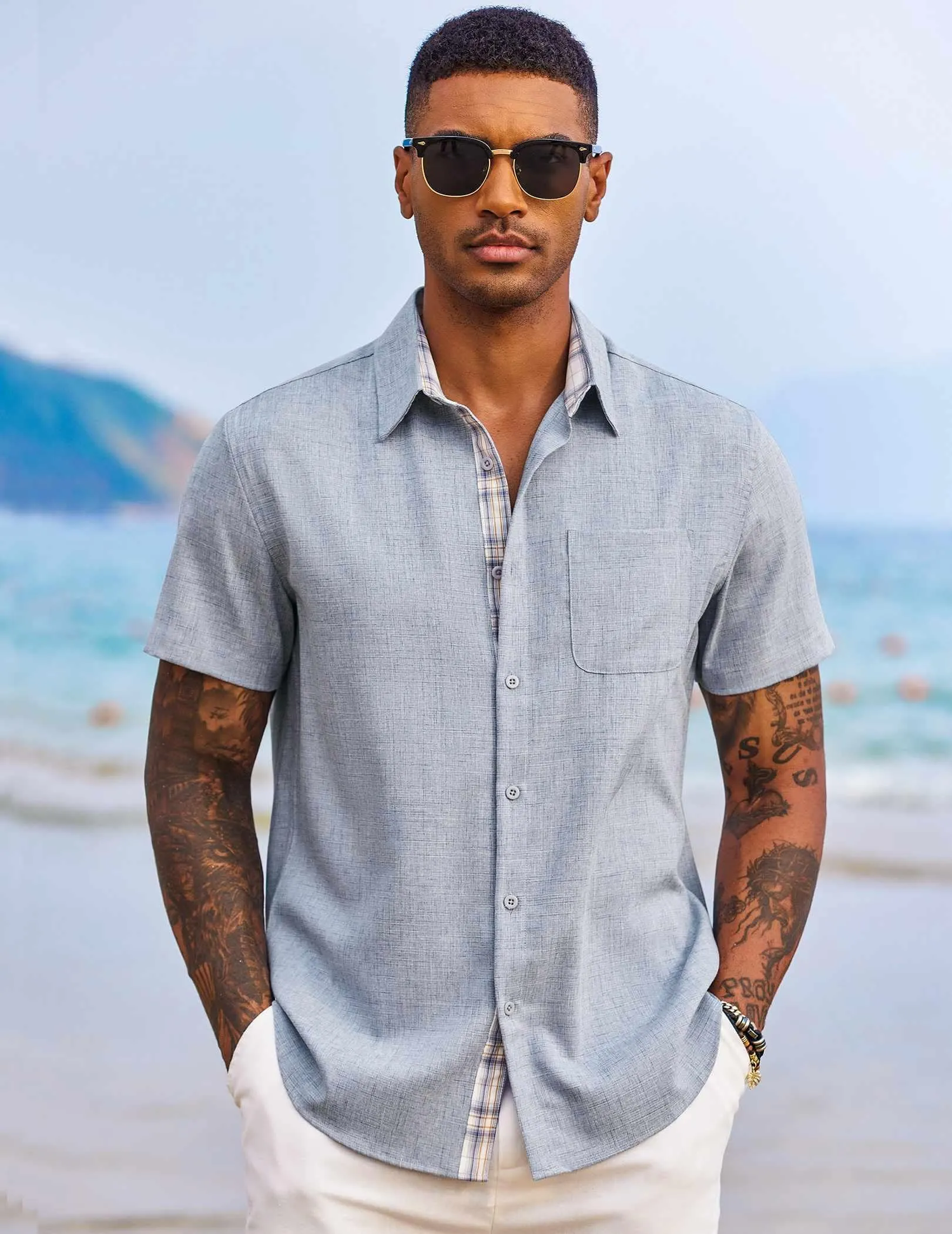 COOFANDY Men's Button Down Shirts Short Sleeve Casual Shirts Summer Beach Shirts Vacation Wedding Shirts with Pocket