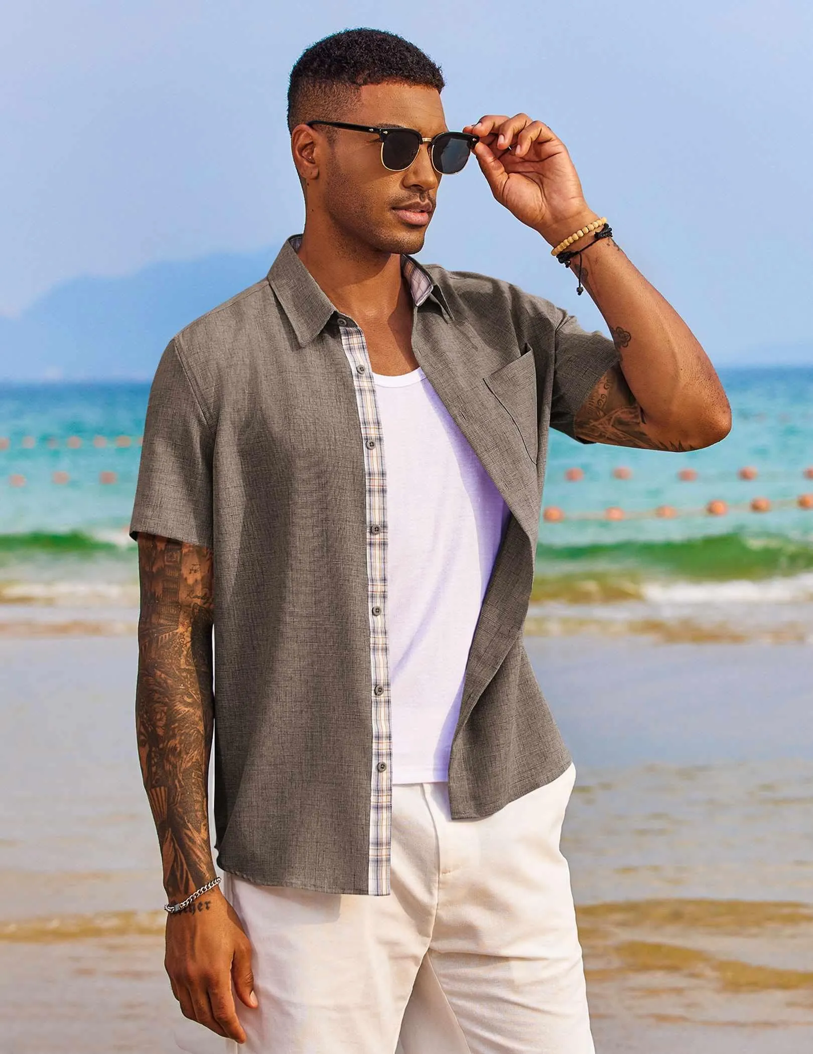 COOFANDY Men's Button Down Shirts Short Sleeve Casual Shirts Summer Beach Shirts Vacation Wedding Shirts with Pocket