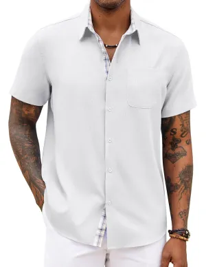COOFANDY Men's Button Down Shirts Short Sleeve Casual Shirts Summer Beach Shirts Vacation Wedding Shirts with Pocket