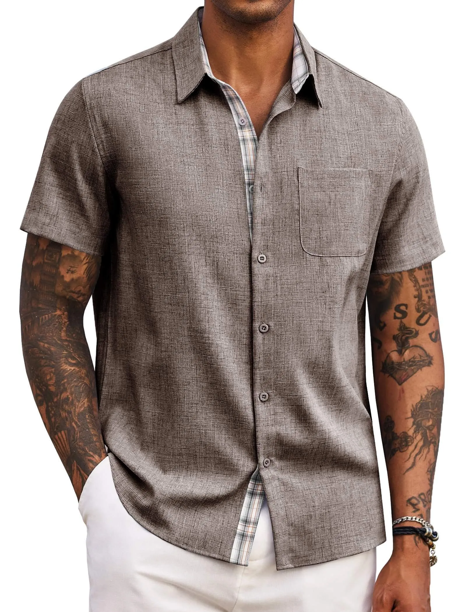COOFANDY Men's Button Down Shirts Short Sleeve Casual Shirts Summer Beach Shirts Vacation Wedding Shirts with Pocket