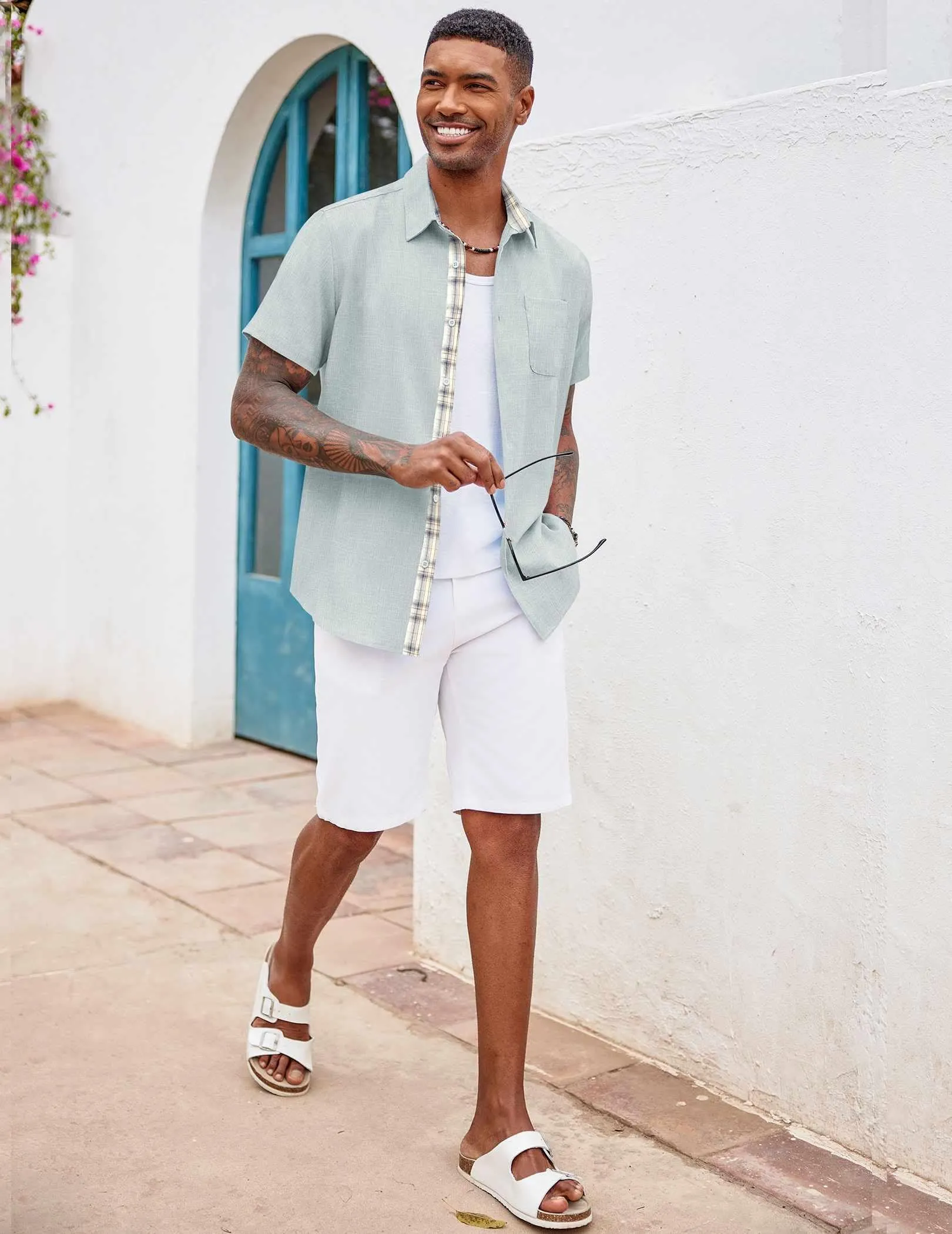 COOFANDY Men's Button Down Shirts Short Sleeve Casual Shirts Summer Beach Shirts Vacation Wedding Shirts with Pocket