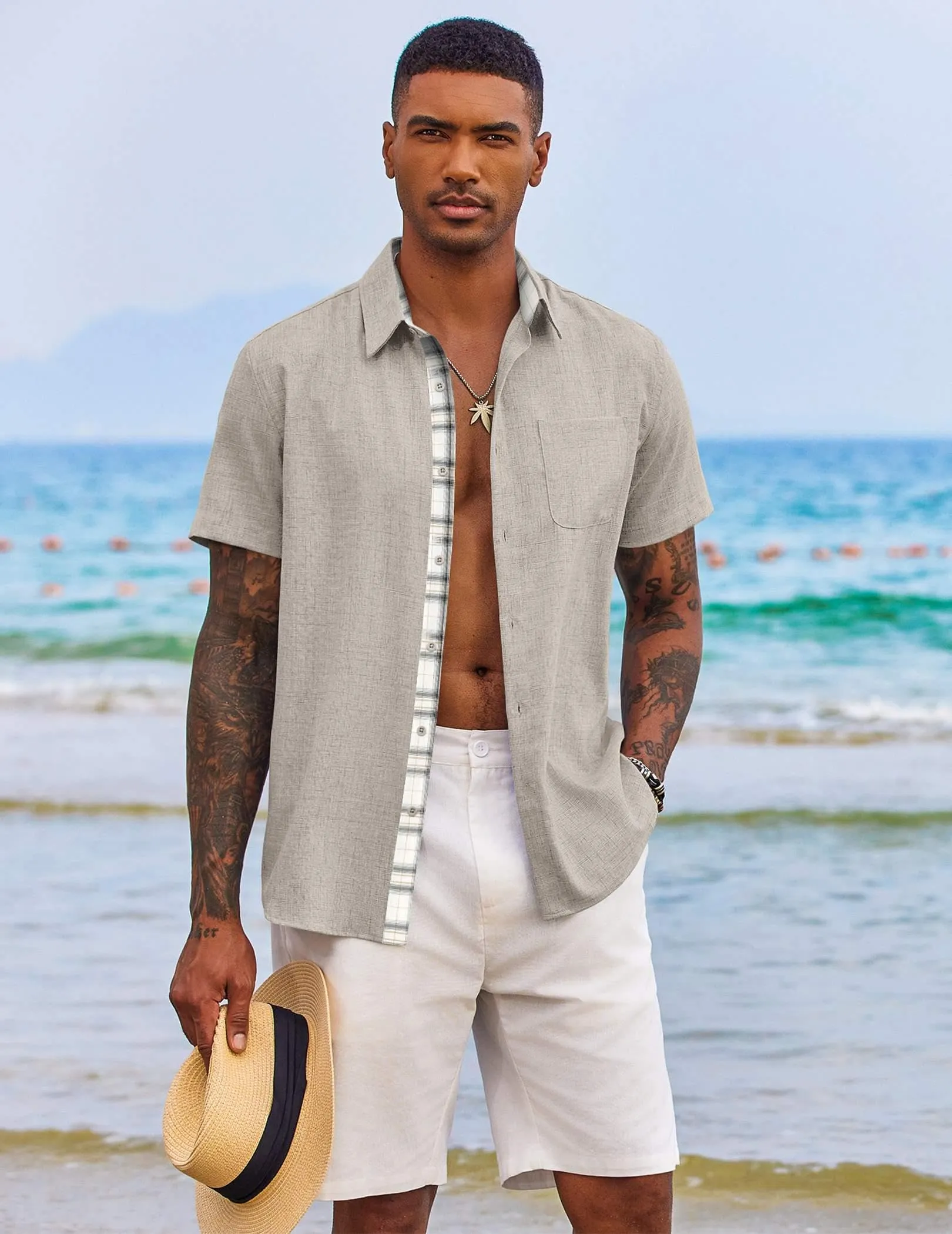 COOFANDY Men's Button Down Shirts Short Sleeve Casual Shirts Summer Beach Shirts Vacation Wedding Shirts with Pocket