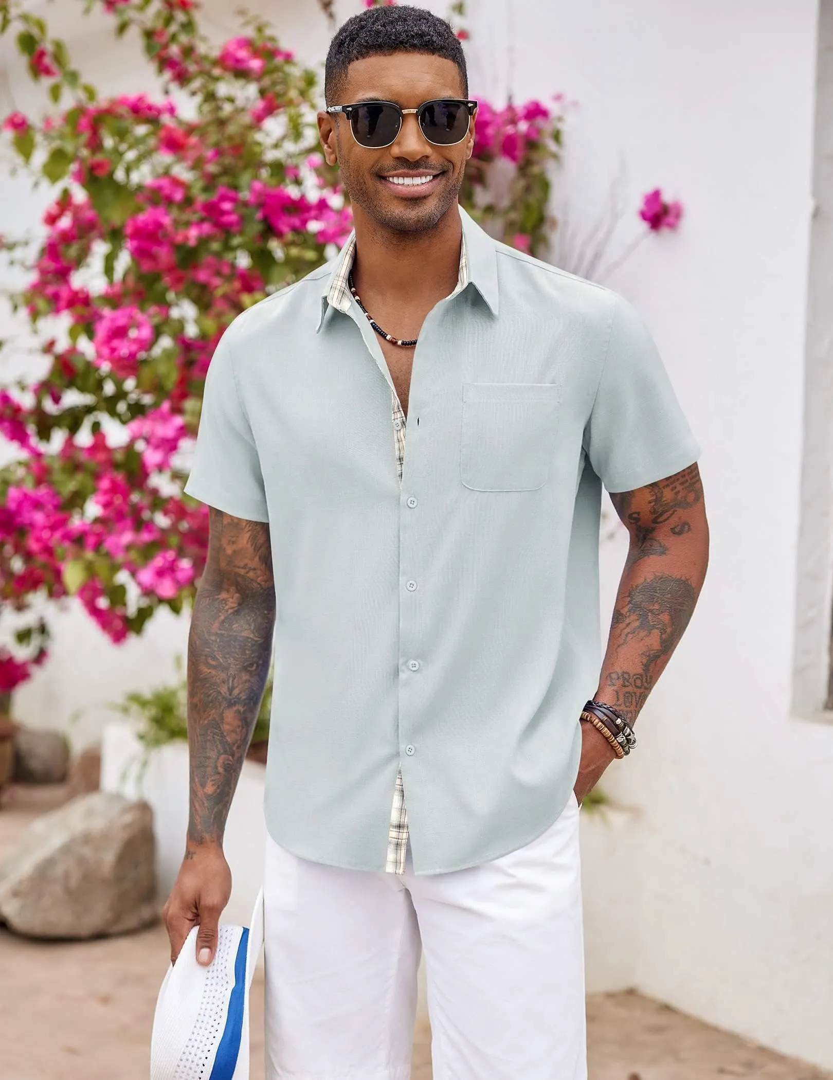 COOFANDY Men's Button Down Shirts Short Sleeve Casual Shirts Summer Beach Shirts Vacation Wedding Shirts with Pocket