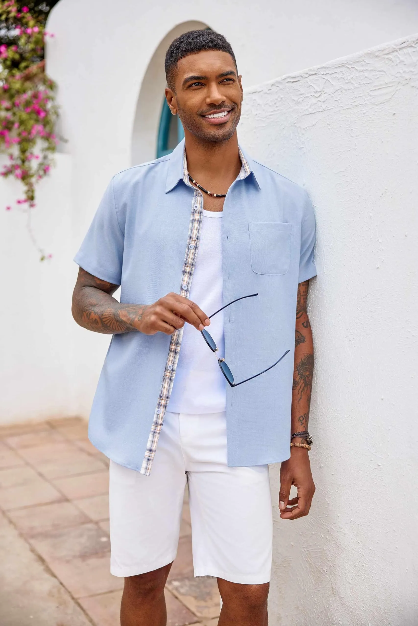 COOFANDY Men's Button Down Shirts Short Sleeve Casual Shirts Summer Beach Shirts Vacation Wedding Shirts with Pocket