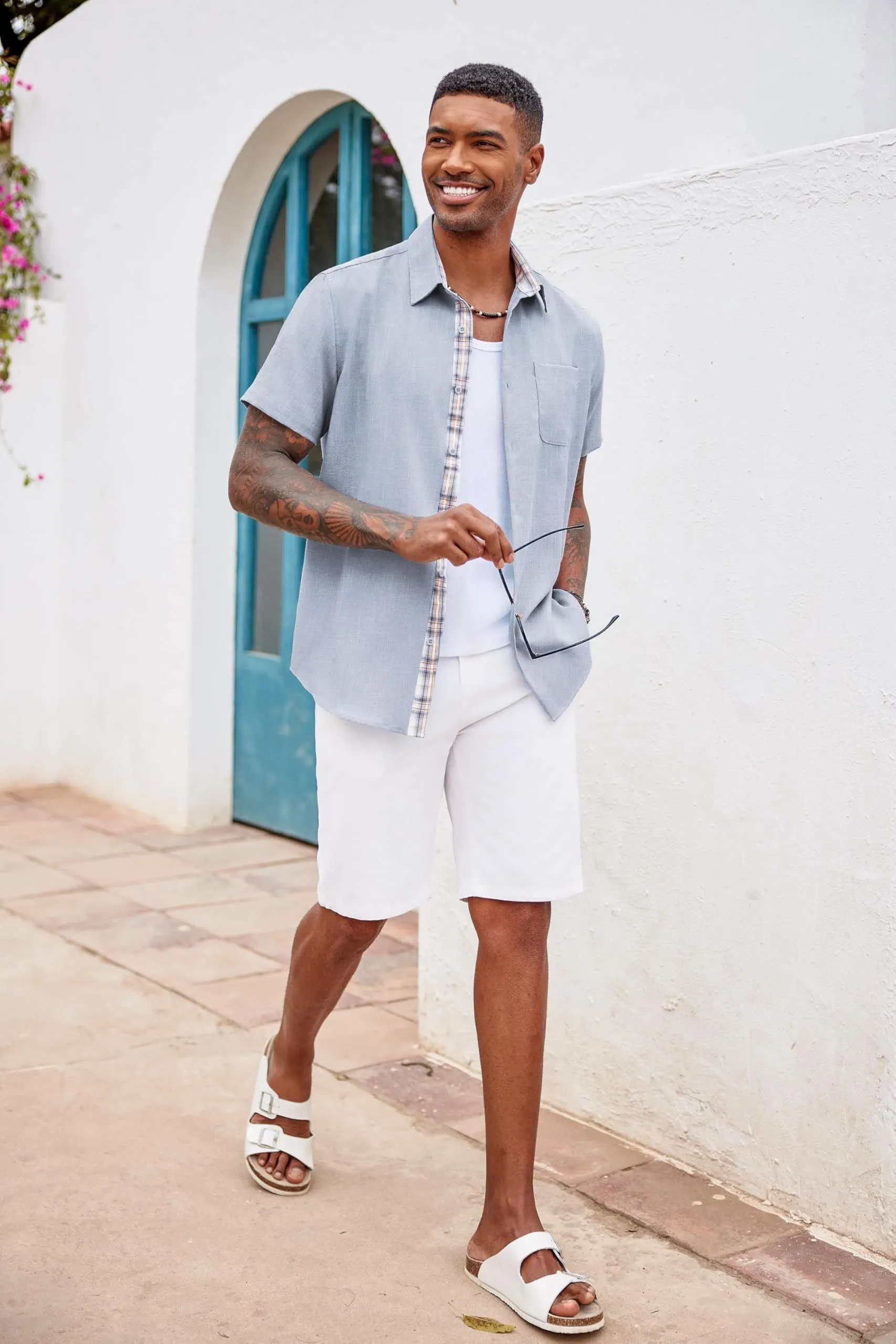 COOFANDY Men's Button Down Shirts Short Sleeve Casual Shirts Summer Beach Shirts Vacation Wedding Shirts with Pocket