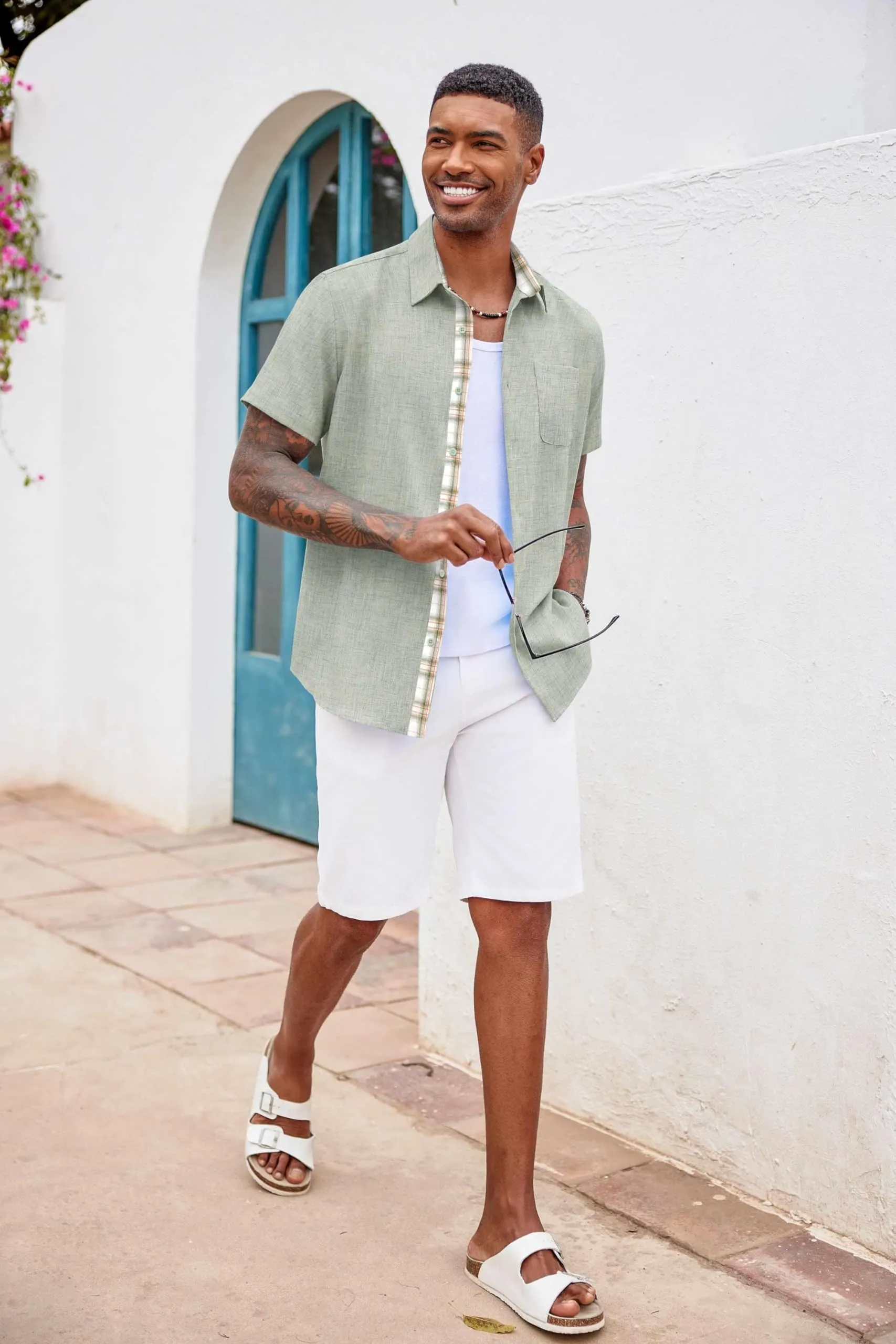 COOFANDY Men's Button Down Shirts Short Sleeve Casual Shirts Summer Beach Shirts Vacation Wedding Shirts with Pocket