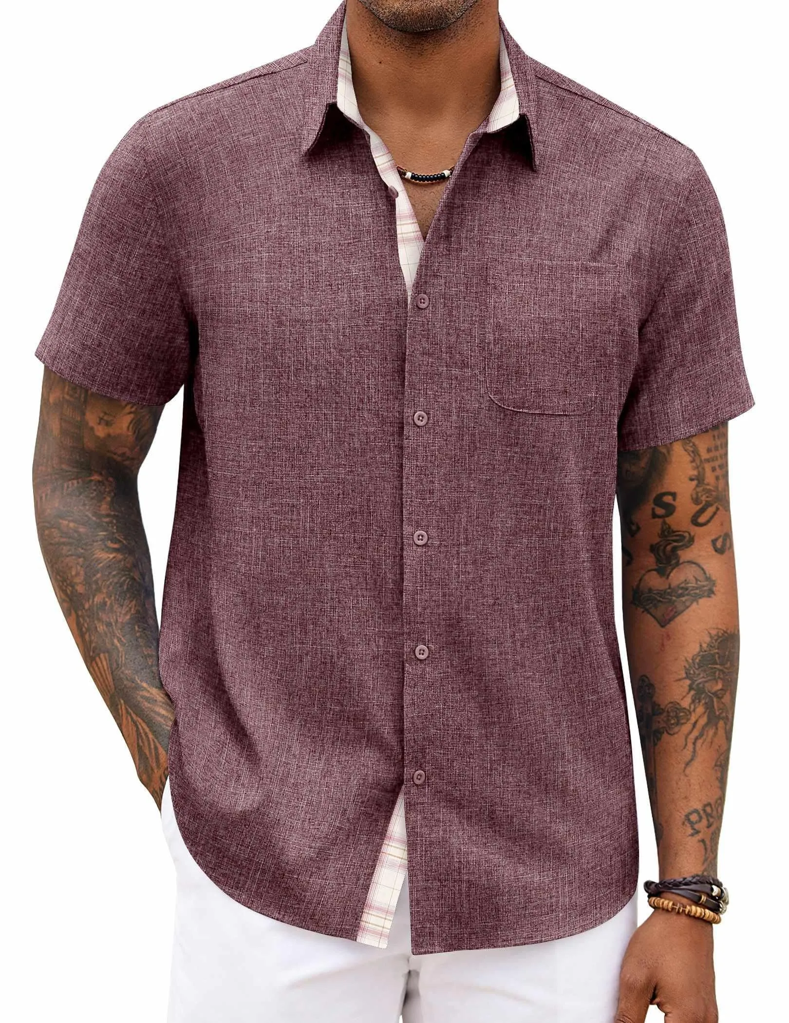 COOFANDY Men's Button Down Shirts Short Sleeve Casual Shirts Summer Beach Shirts Vacation Wedding Shirts with Pocket