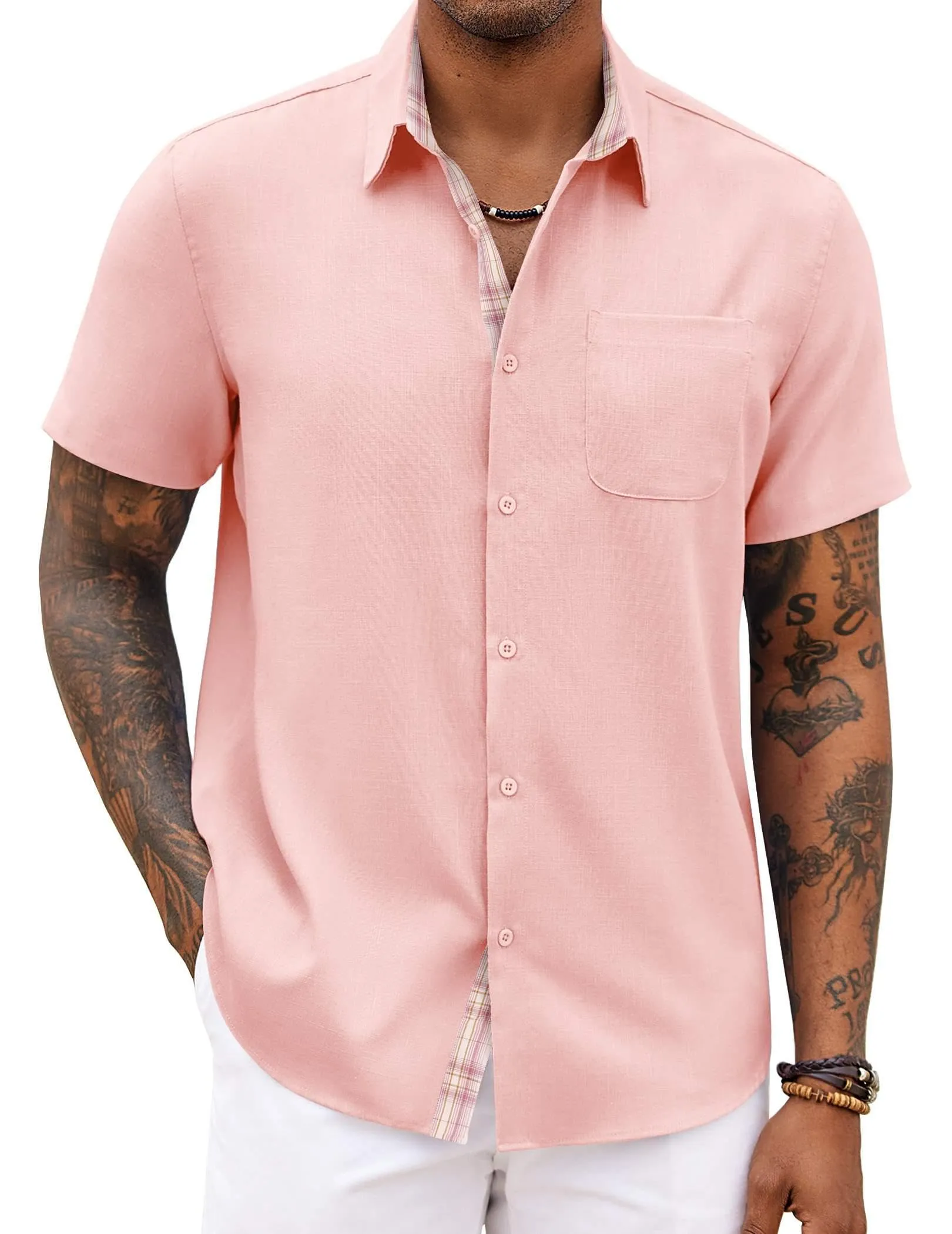 COOFANDY Men's Button Down Shirts Short Sleeve Casual Shirts Summer Beach Shirts Vacation Wedding Shirts with Pocket