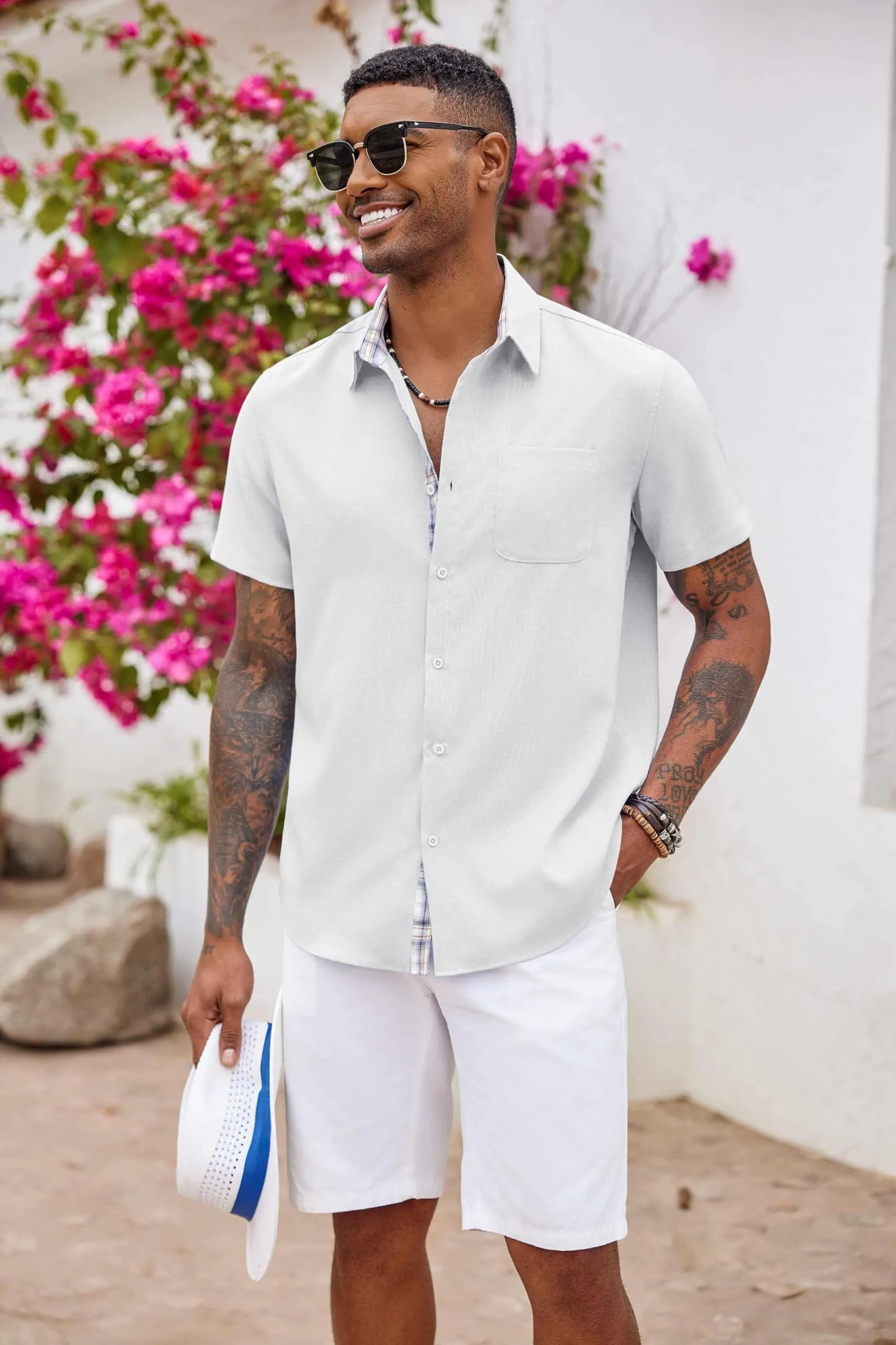 COOFANDY Men's Button Down Shirts Short Sleeve Casual Shirts Summer Beach Shirts Vacation Wedding Shirts with Pocket