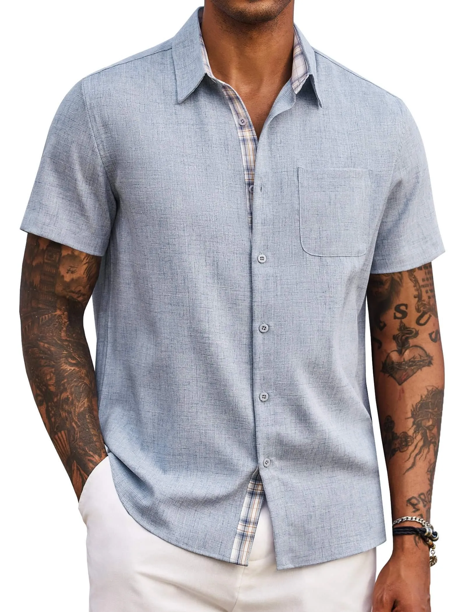 COOFANDY Men's Button Down Shirts Short Sleeve Casual Shirts Summer Beach Shirts Vacation Wedding Shirts with Pocket