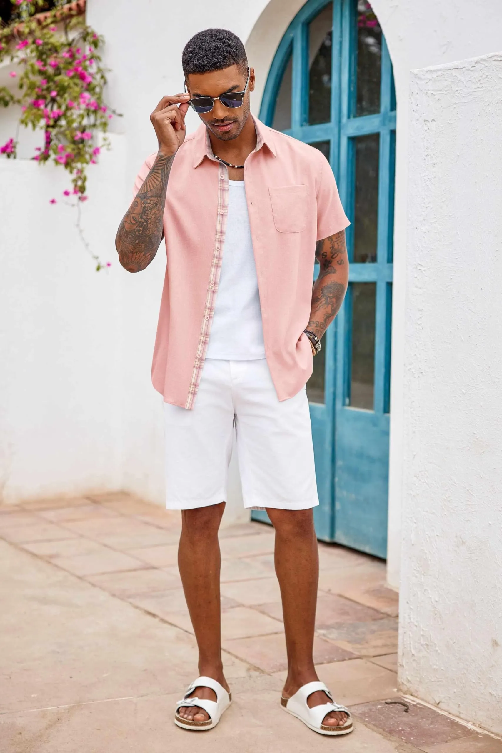 COOFANDY Men's Button Down Shirts Short Sleeve Casual Shirts Summer Beach Shirts Vacation Wedding Shirts with Pocket