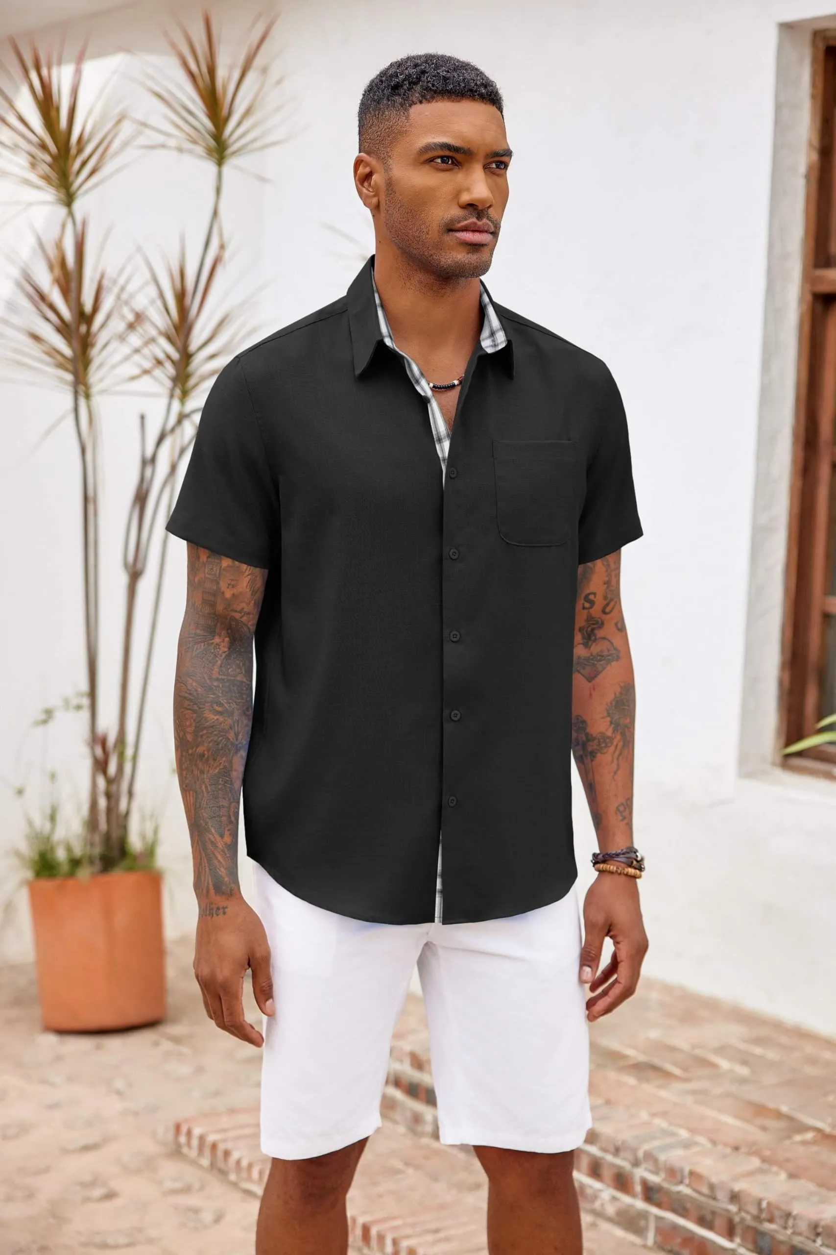 COOFANDY Men's Button Down Shirts Short Sleeve Casual Shirts Summer Beach Shirts Vacation Wedding Shirts with Pocket