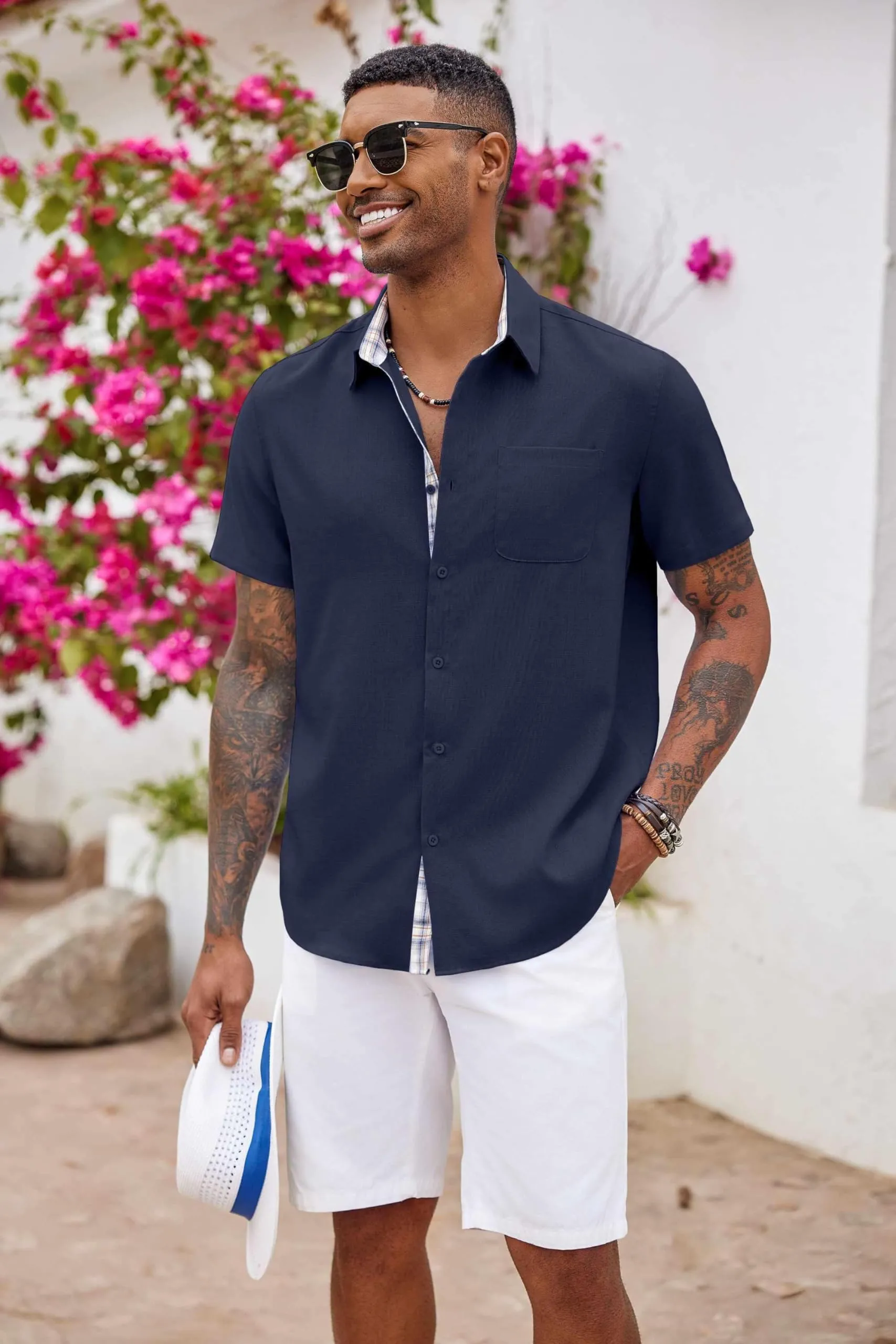 COOFANDY Men's Button Down Shirts Short Sleeve Casual Shirts Summer Beach Shirts Vacation Wedding Shirts with Pocket