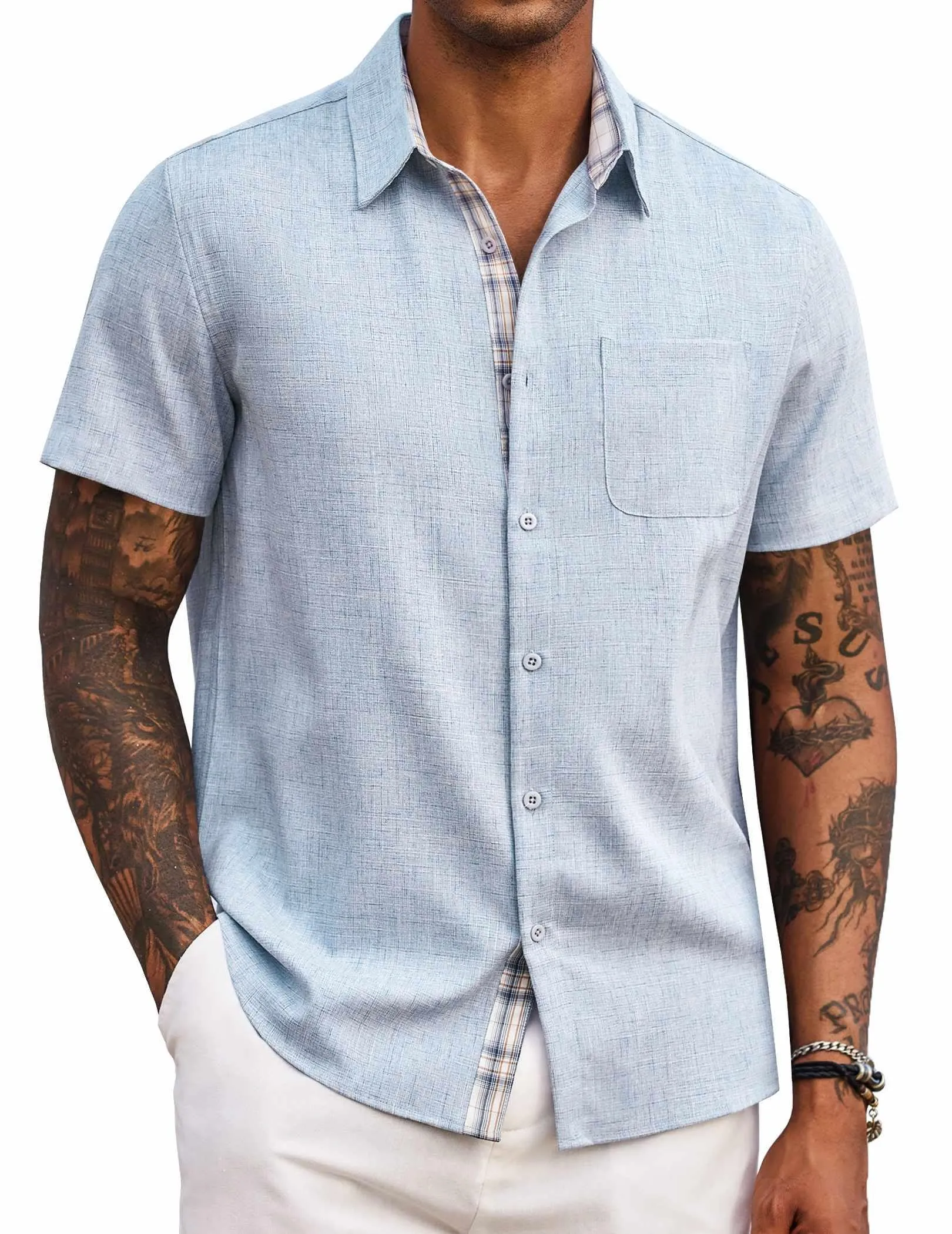 COOFANDY Men's Button Down Shirts Short Sleeve Casual Shirts Summer Beach Shirts Vacation Wedding Shirts with Pocket