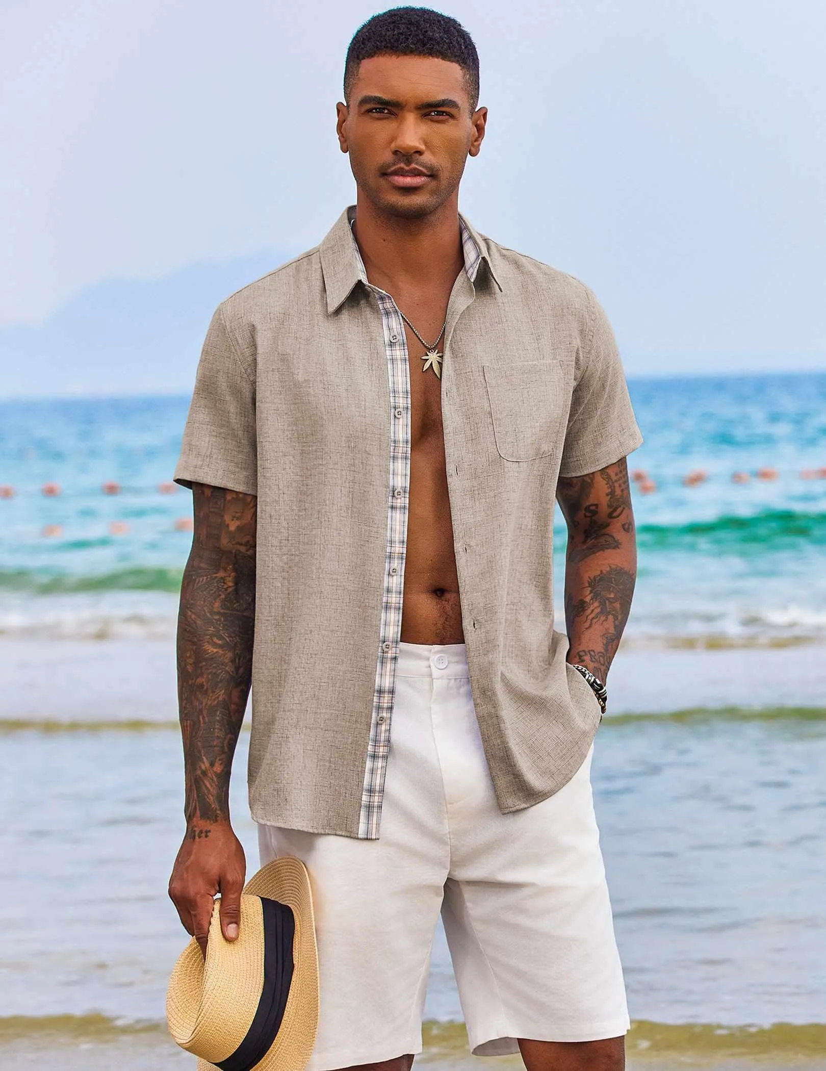 COOFANDY Men's Button Down Shirts Short Sleeve Casual Shirts Summer Beach Shirts Vacation Wedding Shirts with Pocket